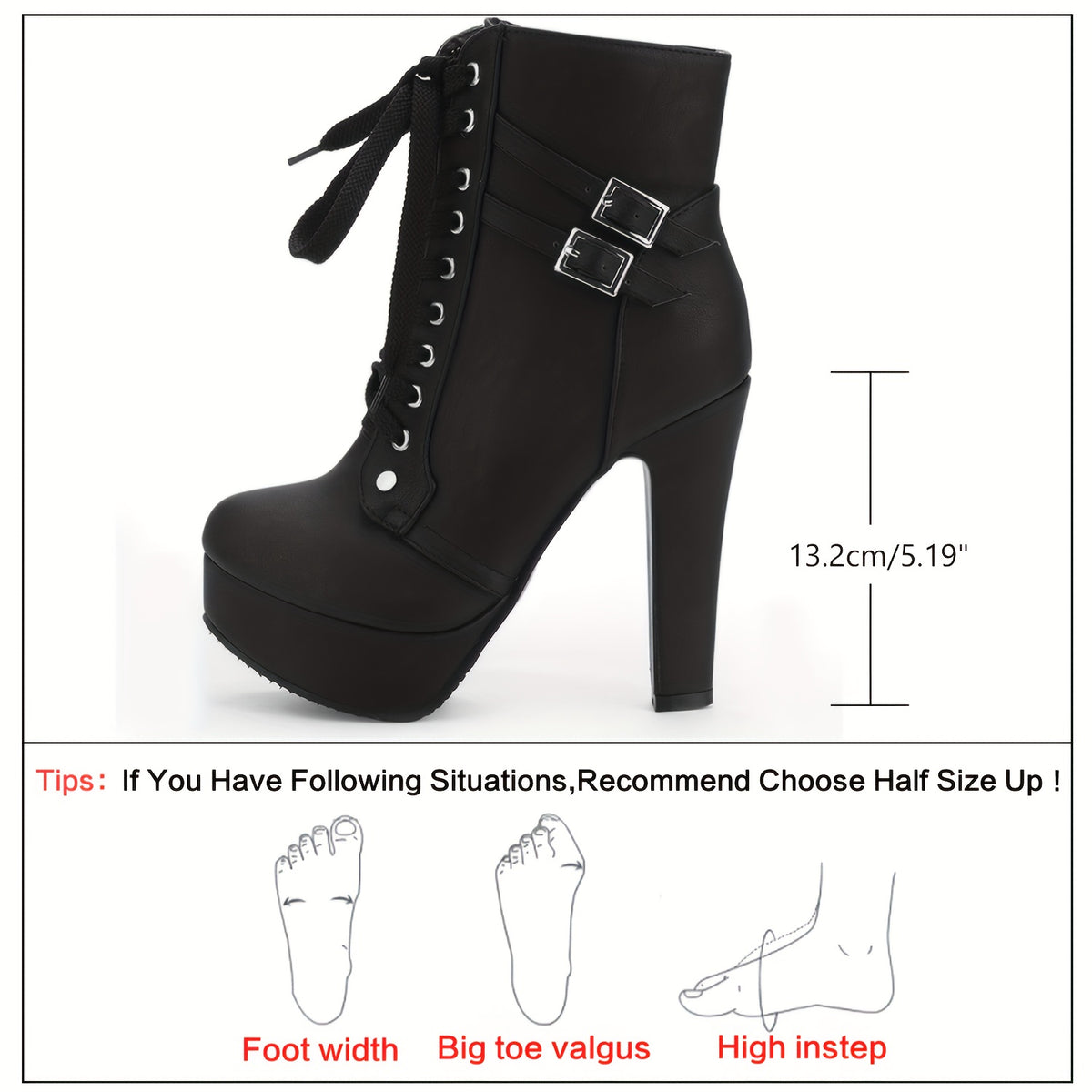 High Heel Boots For Women, Womens Platform Boot Heels Sexy Round Toe Lace UP High Heels Mid Calf Boots