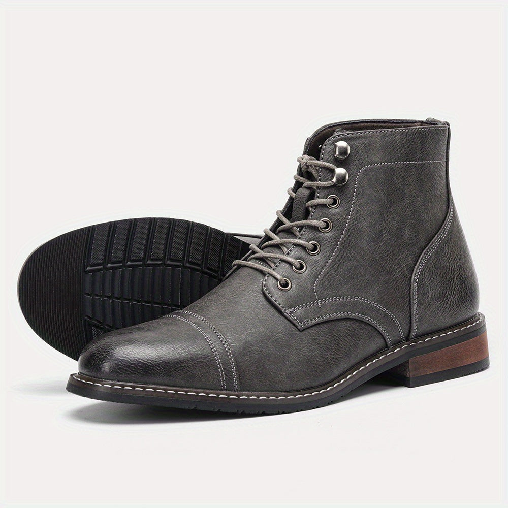 Men'S British Style Work Boots - Slip-On Ankle Boots with Round Toe, Faux Cover Upper & Rubber Sole, All-Season Casual & Formal Shoes for Weddings, Parties, Office & Casual Attire, Party Footwear, Classic Design, Sturdy Sole,