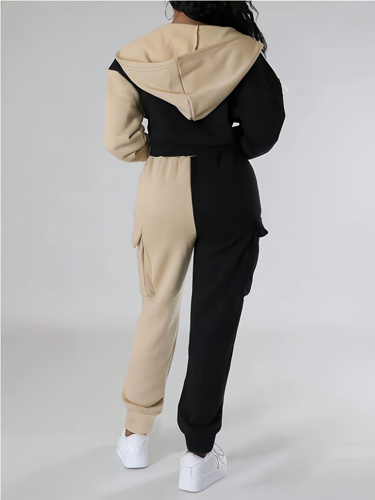 Spring and Autumn Girls' New Fashion Set: Stylish, Simple, Casual, and Elegant Design with Zipper Details, Versatile Hooded Contrast Long-Sleeve Top + Matching Contrast Casual Pants, Perfect for Outings, Vacations, Travel, an