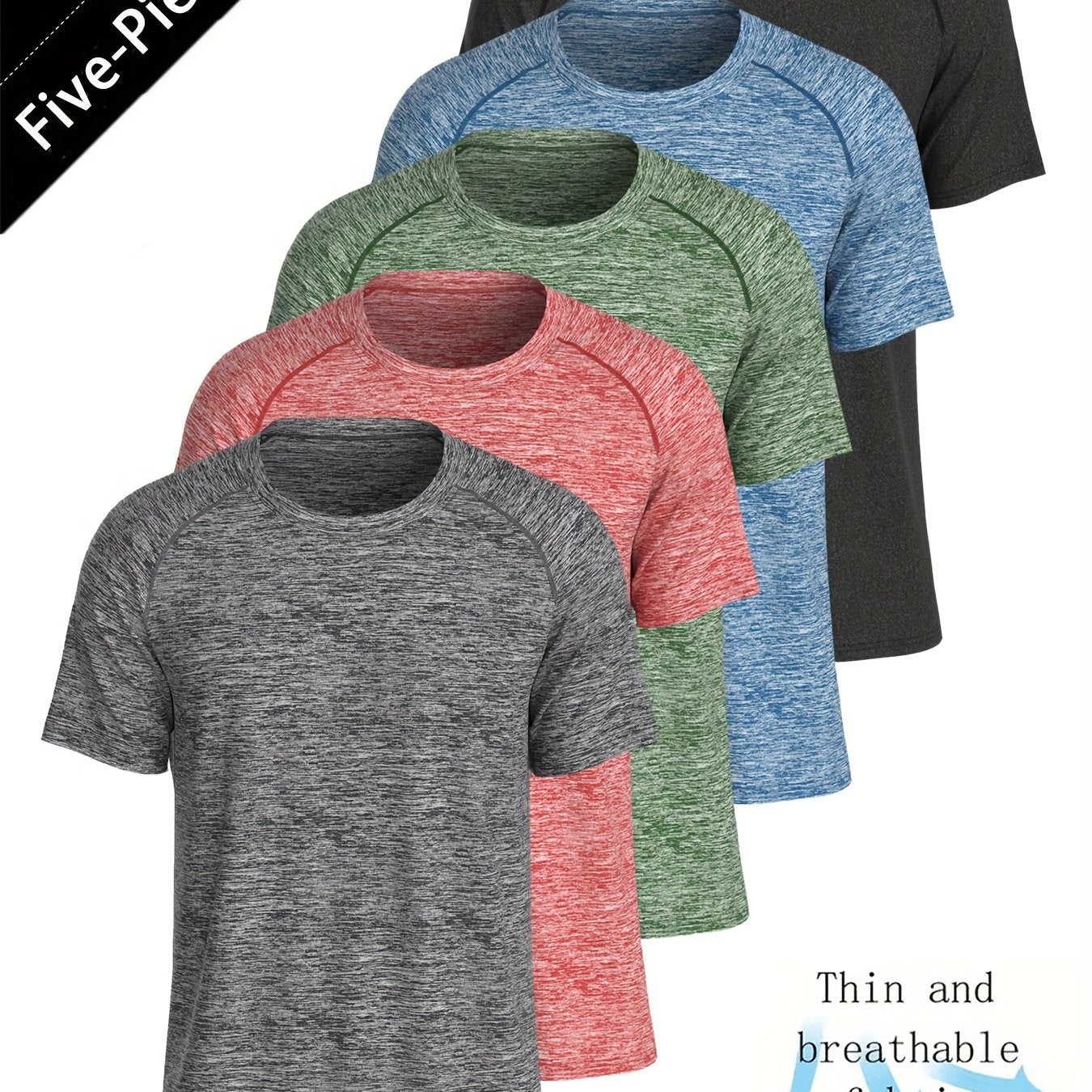 Set of 5 T-Shirts for Men • Casual And Comfortable • Breathable And Moisture-Wicking • Round Neck Short Sleeves • Stylish Summer Tops Suitable for Everyday Wear