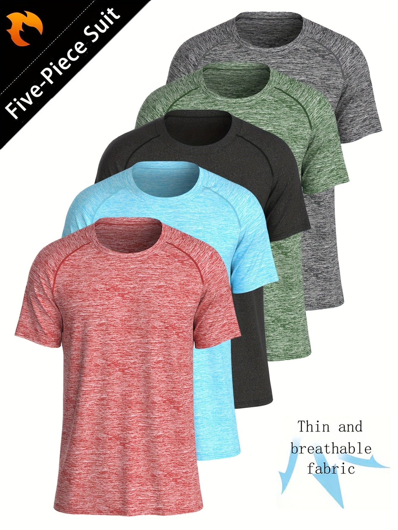 Set of 5 T-Shirts for Men • Casual And Comfortable • Breathable And Moisture-Wicking • Round Neck Short Sleeves • Stylish Summer Tops Suitable for Everyday Wear