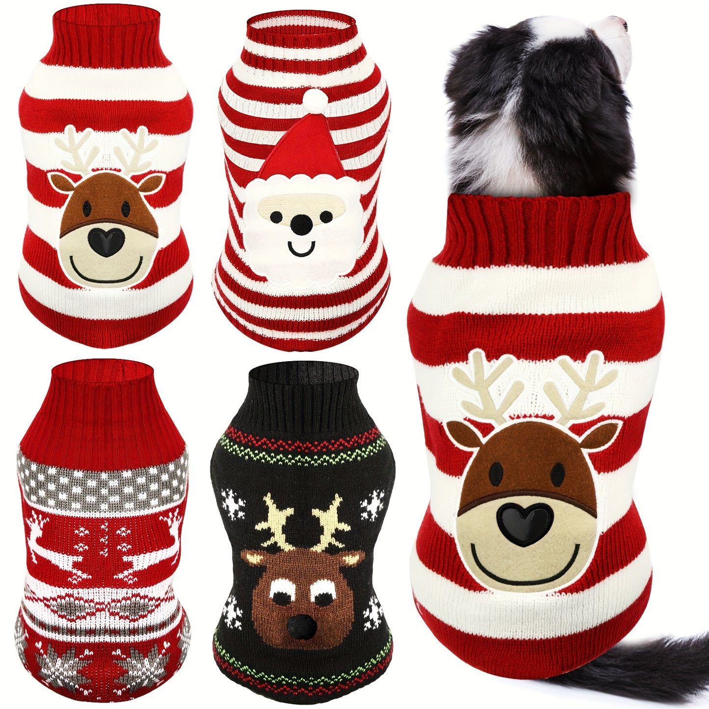 4pcs Dog Sweaters Christmas Halloween Dog Holiday Sweaters Puppy Snow Elk Reindeer Snowman Skull Bats Pumpkins Turkey Heart Warm Cosplay Clothes (Cute Pattern, Small)