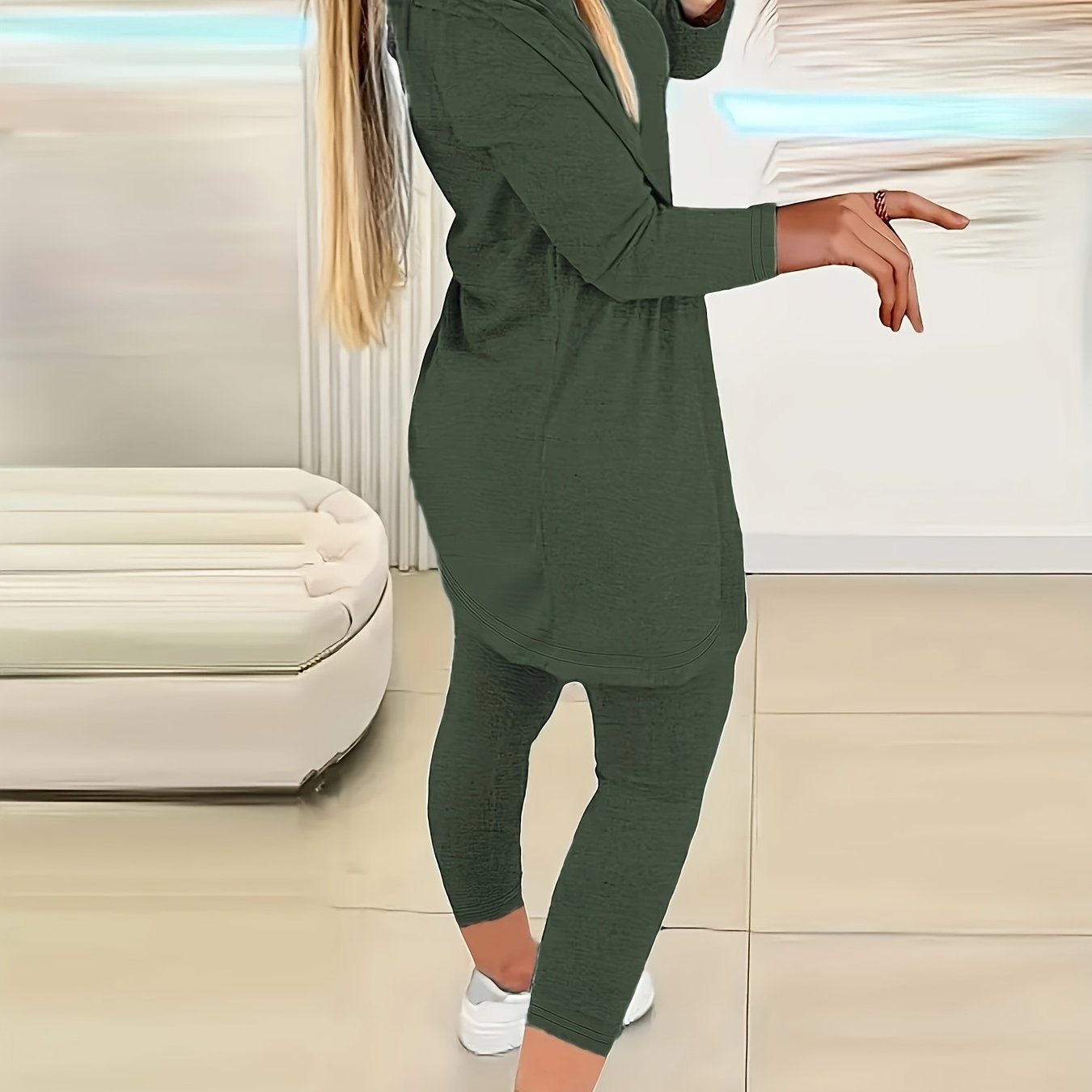 [Women's 3-Piece Set] Women's Fashion Three-Piece Set - Solid Color Long-Sleeved Long Pants Suspender Home Wear Set