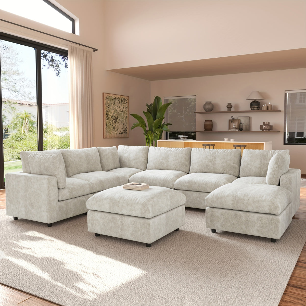 [Cloud Couch Sectional] Oversized Modular Cloud Couch Sectional Sofa | 134" U-Shaped Convertible Living Room Set with 2 Ottomans, Washable & Replaceable Covers