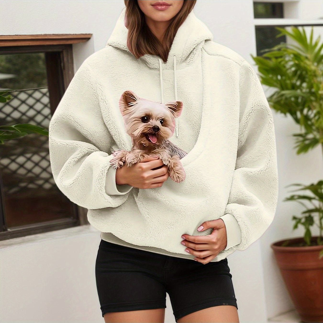 Women'S Oversized Hooded Sweatshirt with Front Pocket & Carry Pouch for Small Dogs/Cats - Cozy Fall Winter Pullover, Soft Casual Pet-Friendly Sweater, Adjustable Drawstring Hood, Spacious Pocket, Stylish Casual Attire for Dog