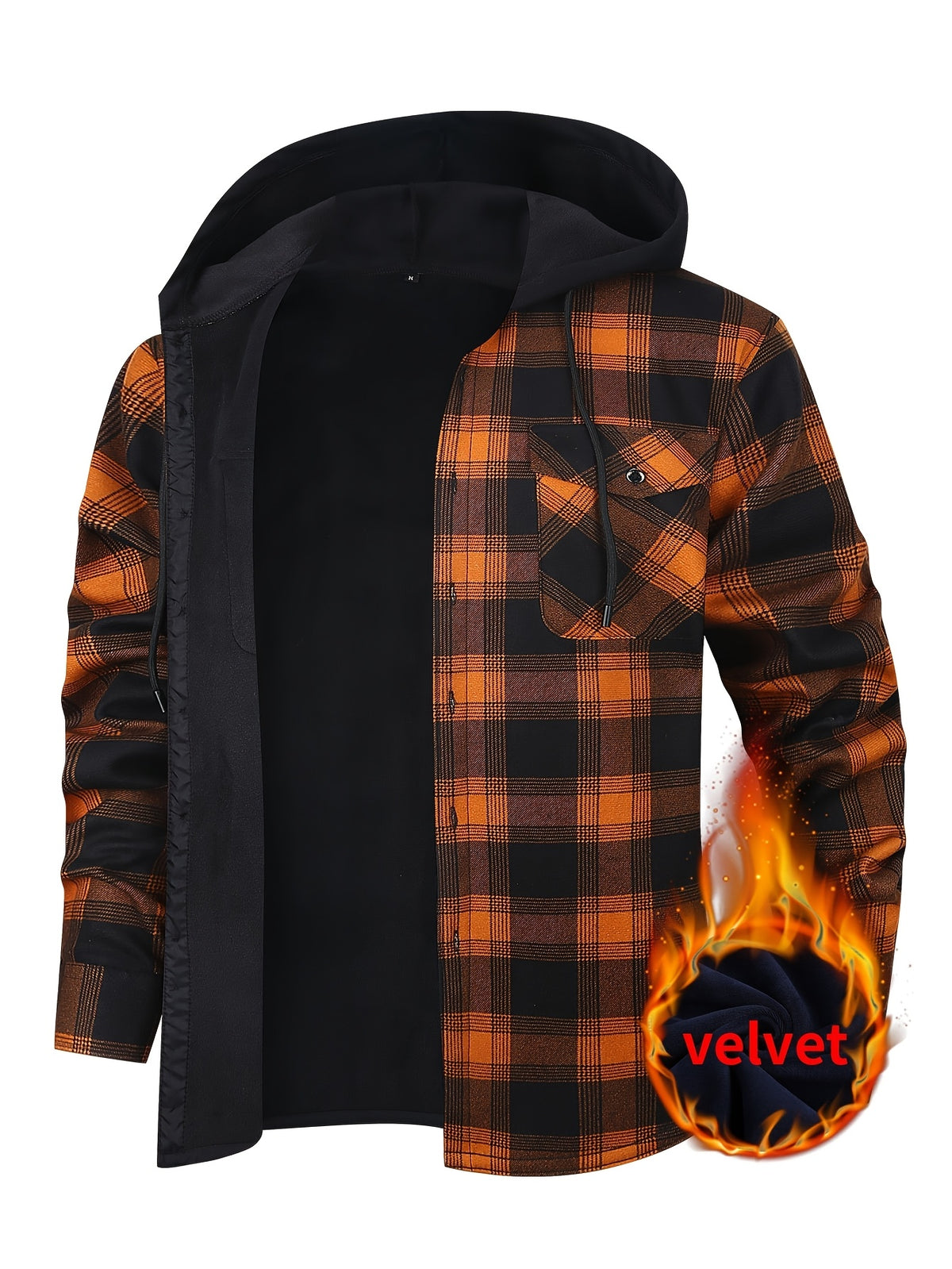 Men's Winter Plush-Themed Hooded Shirt Jacket - Thickened Button-Front Outdoor Coat with Pockets, Loose Fit Casual Blazer (Hand Washable, Fall/Winter) | European/Emerican Sizing for Cold Weather Layering