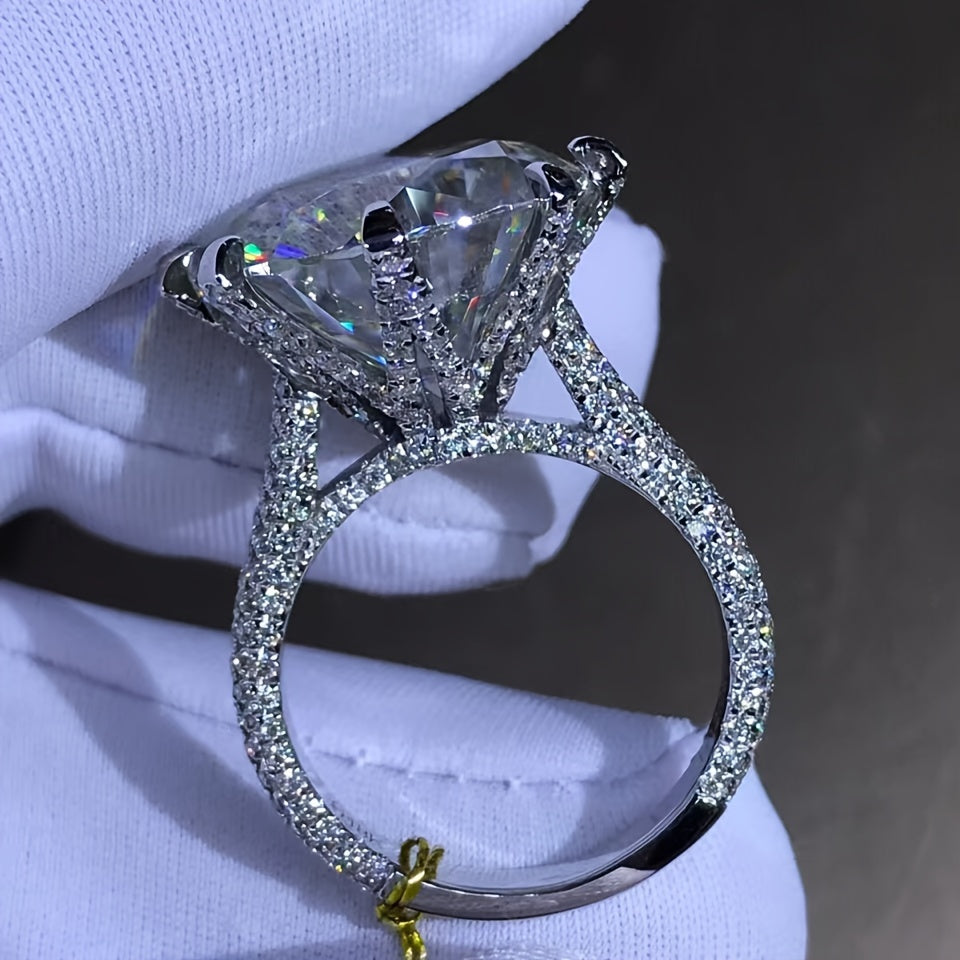 1pc S925 Silver 18K Gold Plated 10 Carat Moissanite Ring, Vintage Luxury Style, Perfect for Engagement & Wedding Gift, Men And Women, Fashion Temperament