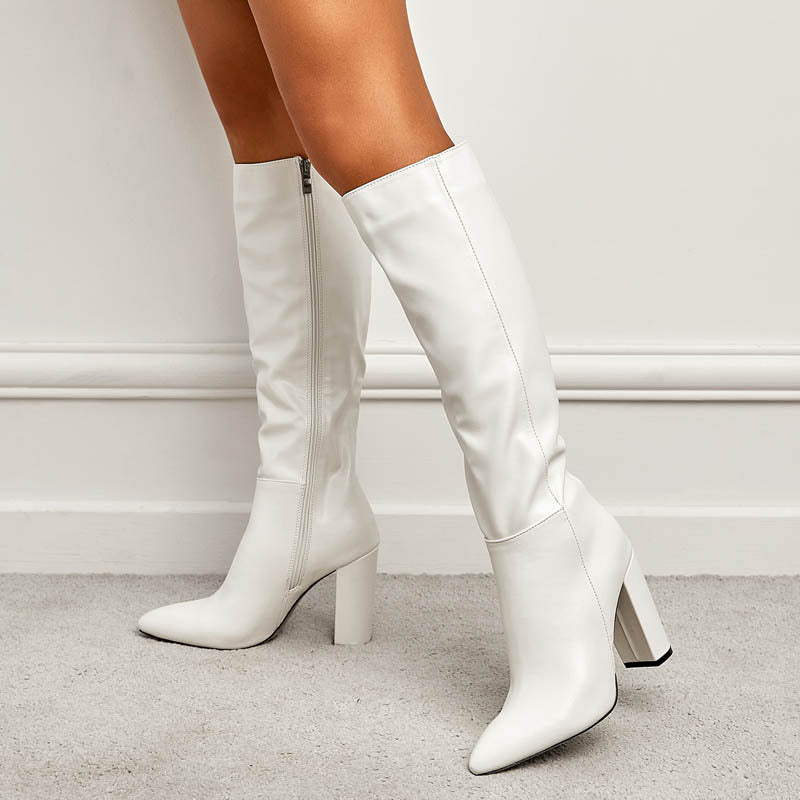 Women'S Genuine Mid-Calf Riding Boots with Side Zipper Closure, Pointed Toe & Chunky Low Heel - Red Glossy Booties, Round Toe & Lining, Durable Cover Sole for Casual to Semi-Formal Outfits (Hand Washable)