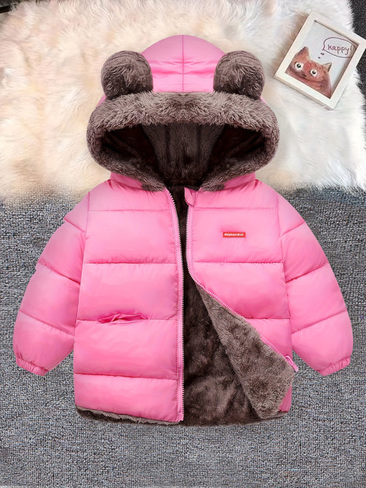 [Cute Ears Reversible Jacket] Reversible Cute Ears Shape Hooded Jacket - Girl's Warm Windproof Thickened Soft & Comfortable Autumn Winter Padded Coat