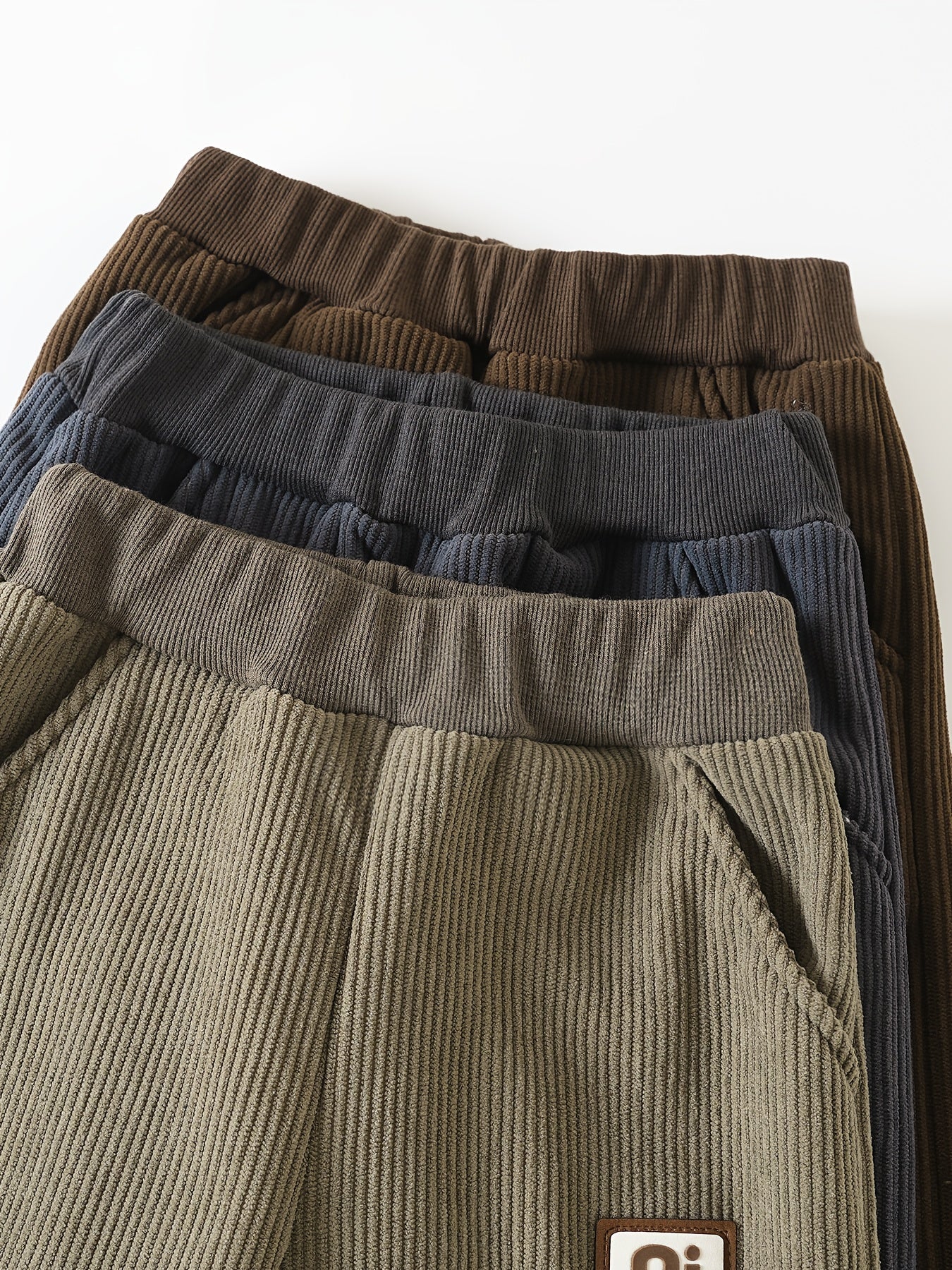 3pcs Boys' Warm Fashion Casual Sports Pants, Loose Fit, Slight Stretch Corduroy Composite Fleece Fabric, Suitable for Outdoor Autumn and Winter Seasons, Perfect for Outdoor