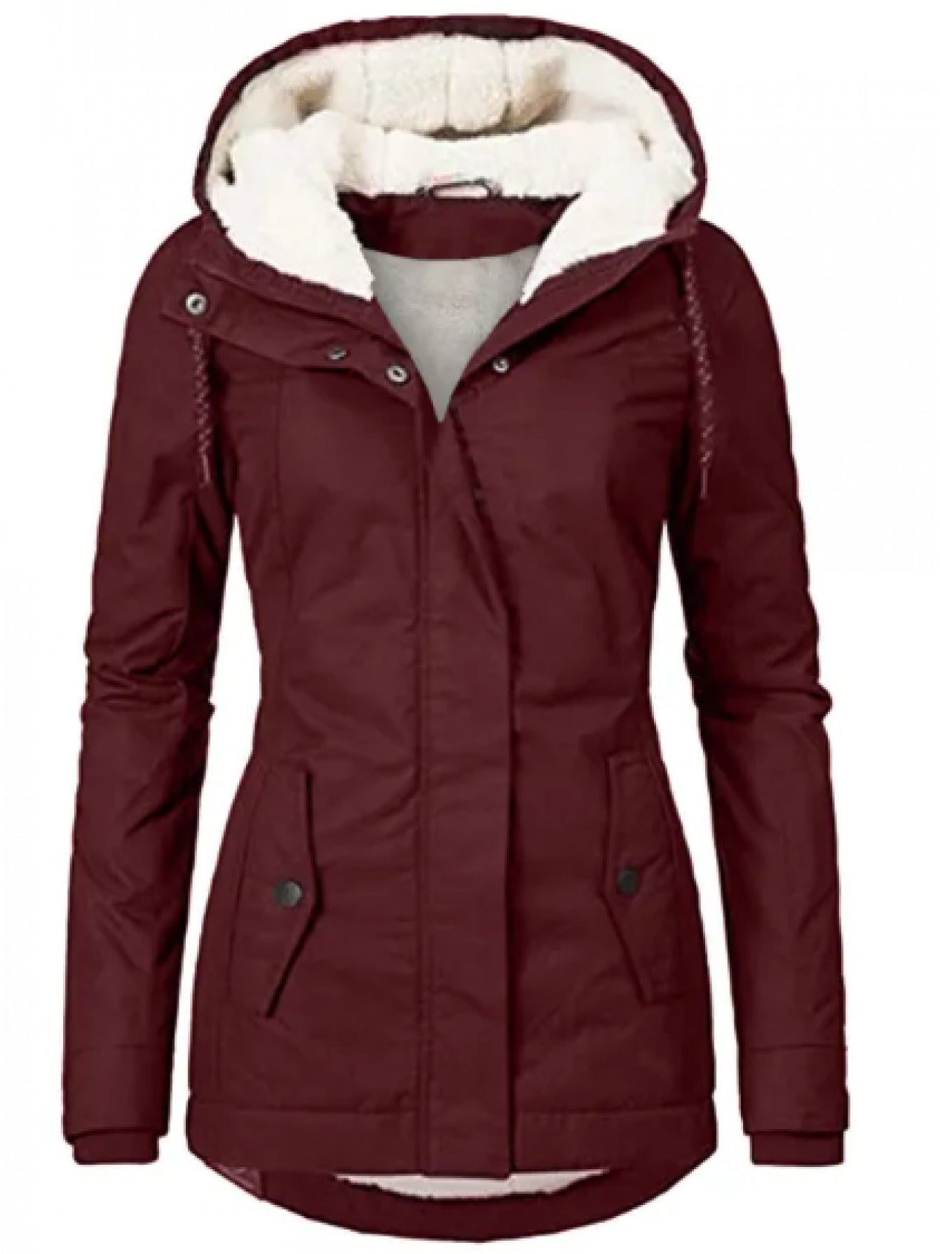 Women'S Elegant Winter Jacket - Mid-Length Hooded Coat with Front Pockets, Long Sleeve Warm Outerwear, Solid Color Chic Design for Casual & Semi-Formal Wear, Cozy Insulated Coat for Cold Weather, Versatile Everyday Winter Clo