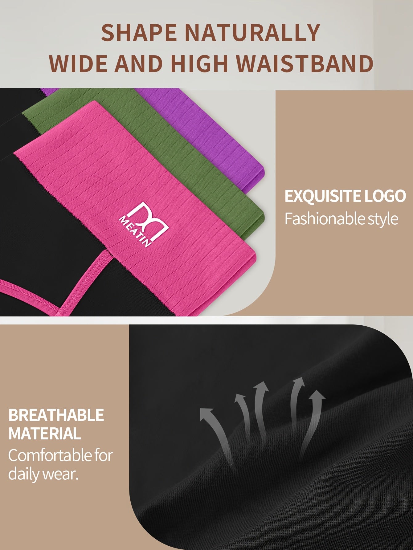 5pcs High Waist Tummy Control Panties - Bikinis With Fashion Contrast Color, Comfortable Fit, And Briefs Style
