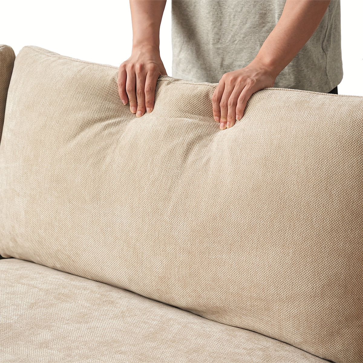 Modular Sectional Sofa Cloud Couch, 119.29" Khaki Modular Couch, Linen Blend Fabric Minimalist Deep Seat Sectional Couches For Living Room, Sofa Covers Washable&Removable