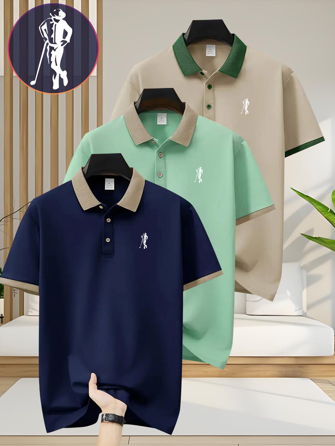 [Ideal Christmas Gift] A Trendy Three-Piece Set of Men's Polo Shirts, Perfect for Casual Wear And Golf, Featuring Print Patterns, a Collared Design, Short Sleeves, Buttoned Neck, And Breathable Fabric, Making It an Ideal Chri