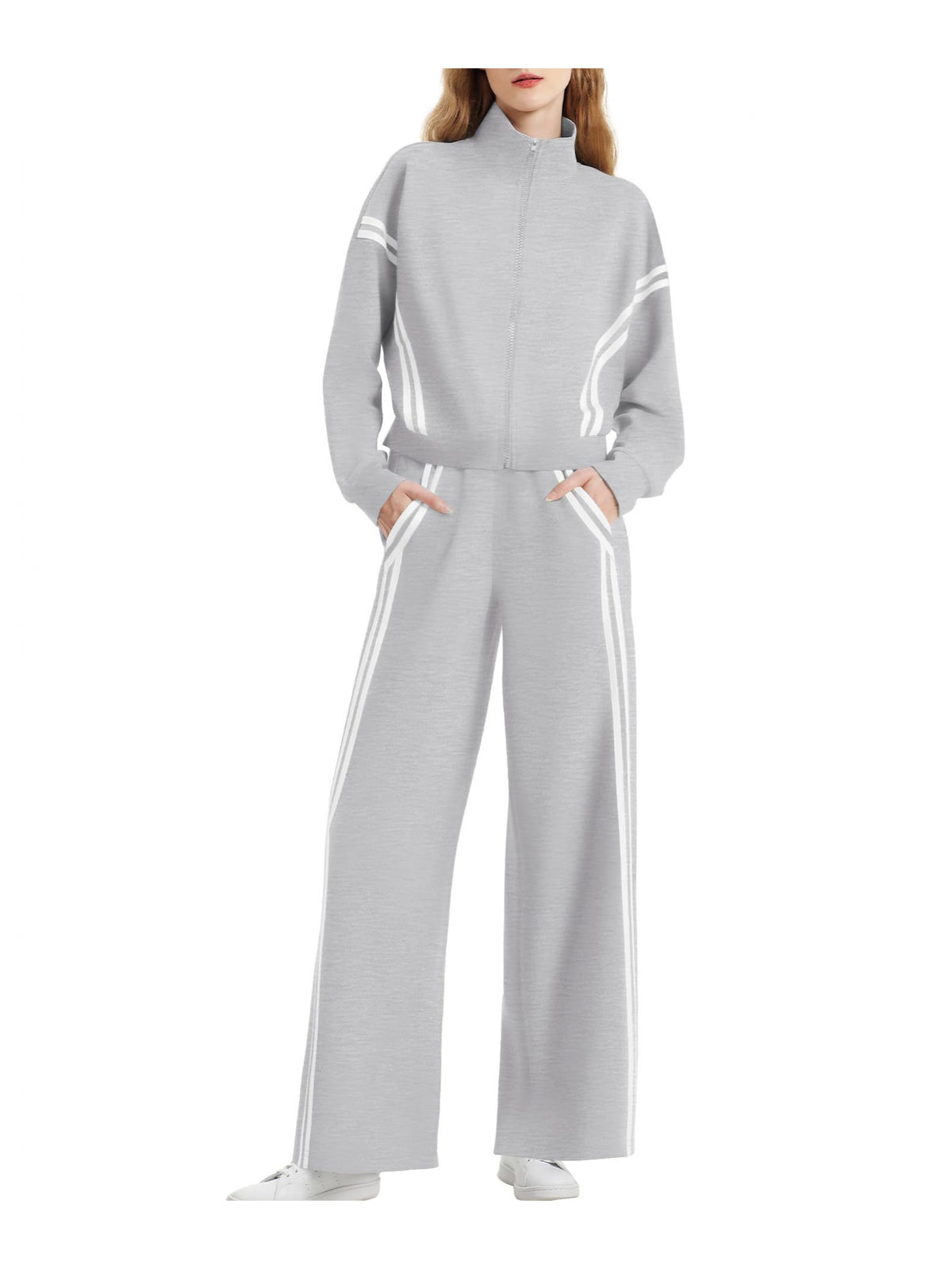 Autumn Winter Women'S Casual s Set Spring Autumn Outfit College Style Pure Gray Sweatshirt Full Set Trendy