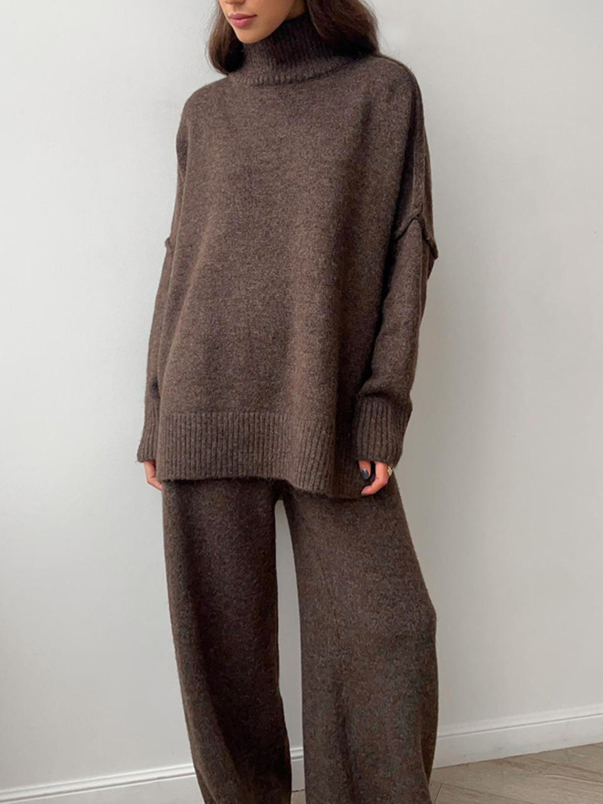 Women's Turtleneck Sweater Set- Thickened Long Pants Loose Fit Autumn Winter