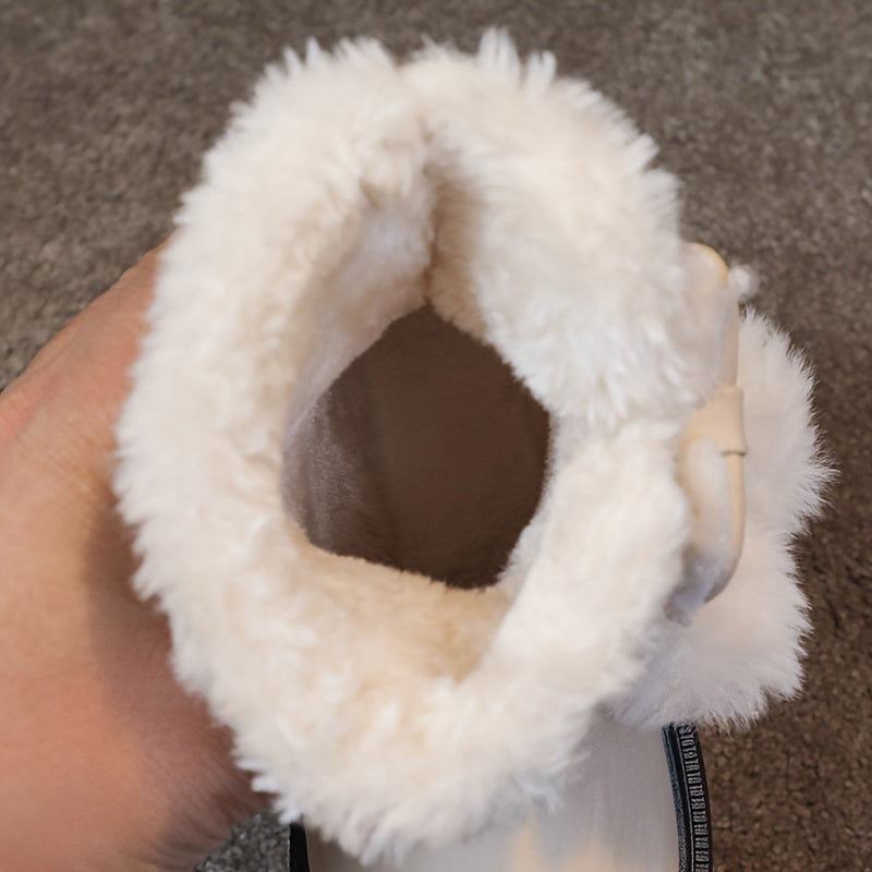 Girls' Winter Boots - Slip-On Mid-Calf Snow Boots with Plush Lining, Non-Slip Rubber Sole - Cute / Brown/ - Warm Winter Shoes for School, Playdates, Thick, Winter Boots For Girls, School Footwear, Playdate Footwear, Durable F