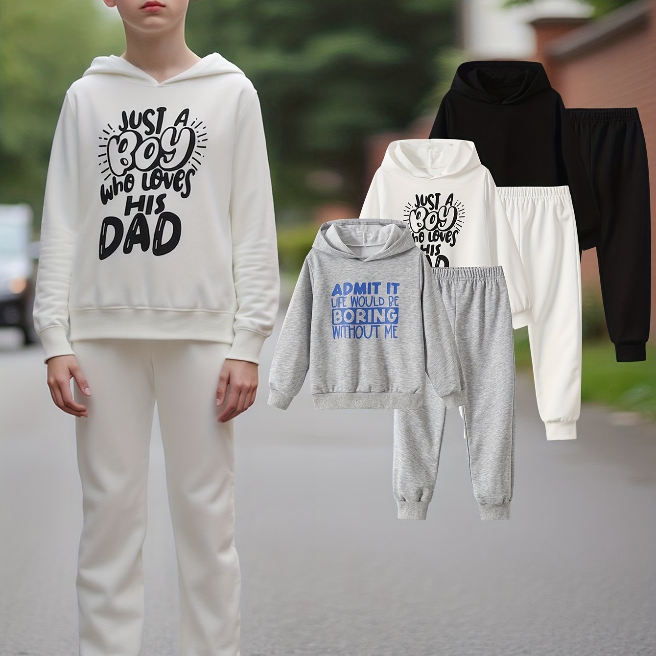 6pcs Children's Halloween  Suitable for Children Aged 3 to 15. This Set Includes A Hooded Pullover Hoodie And Pants for Boys, As Well As A Casual Long-sleeved Pullover And Pants for Boys. Perfect for Festive Occasions., Perfe