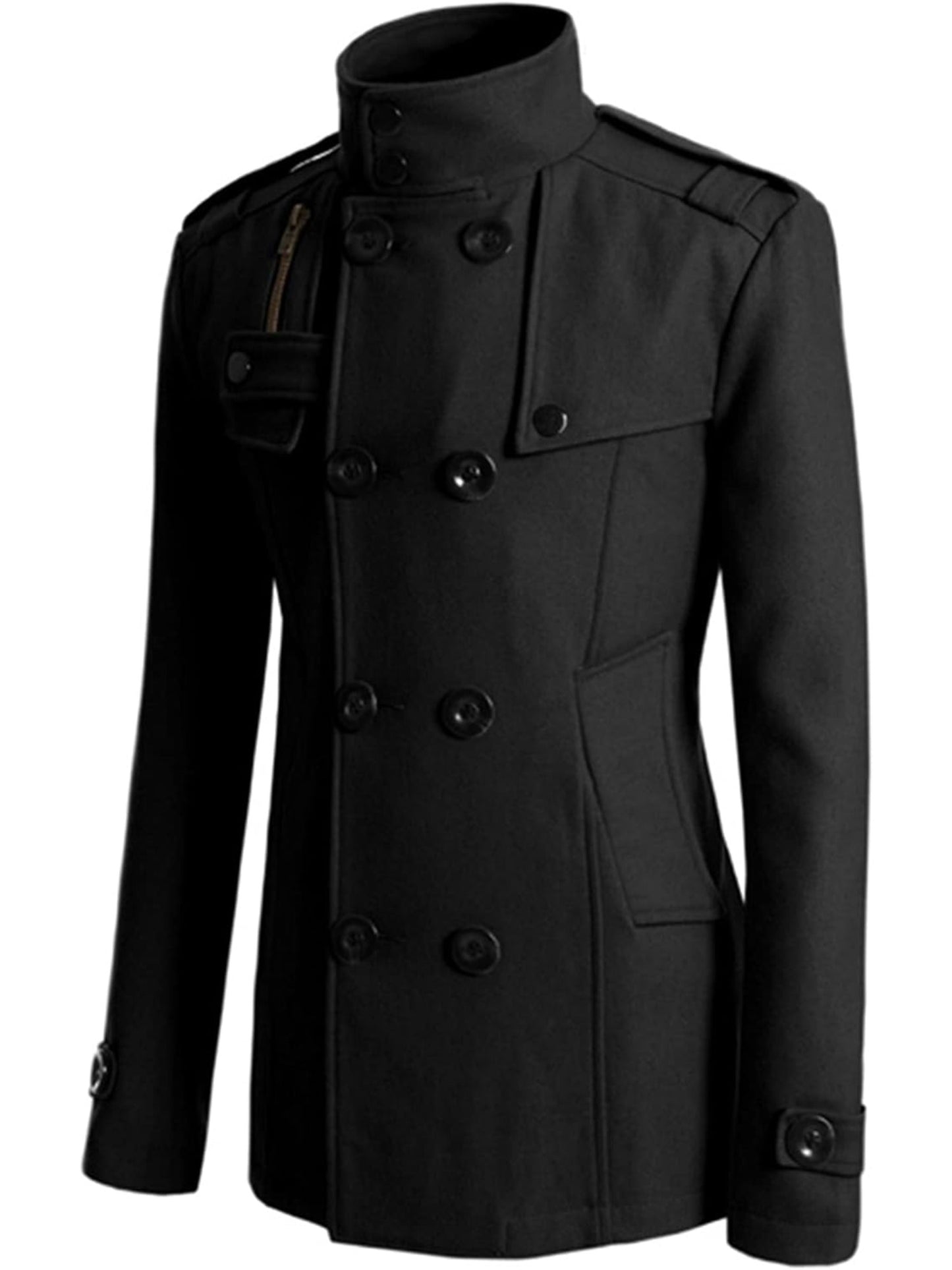 Men's Winter Warm -Peeling () Pea Coat Jacket - Slim Fit Double Breasted Single-Breasted Button Closure Casual Outerwear, Machine Washable Cold Weather Blazer (/ Suitable for)