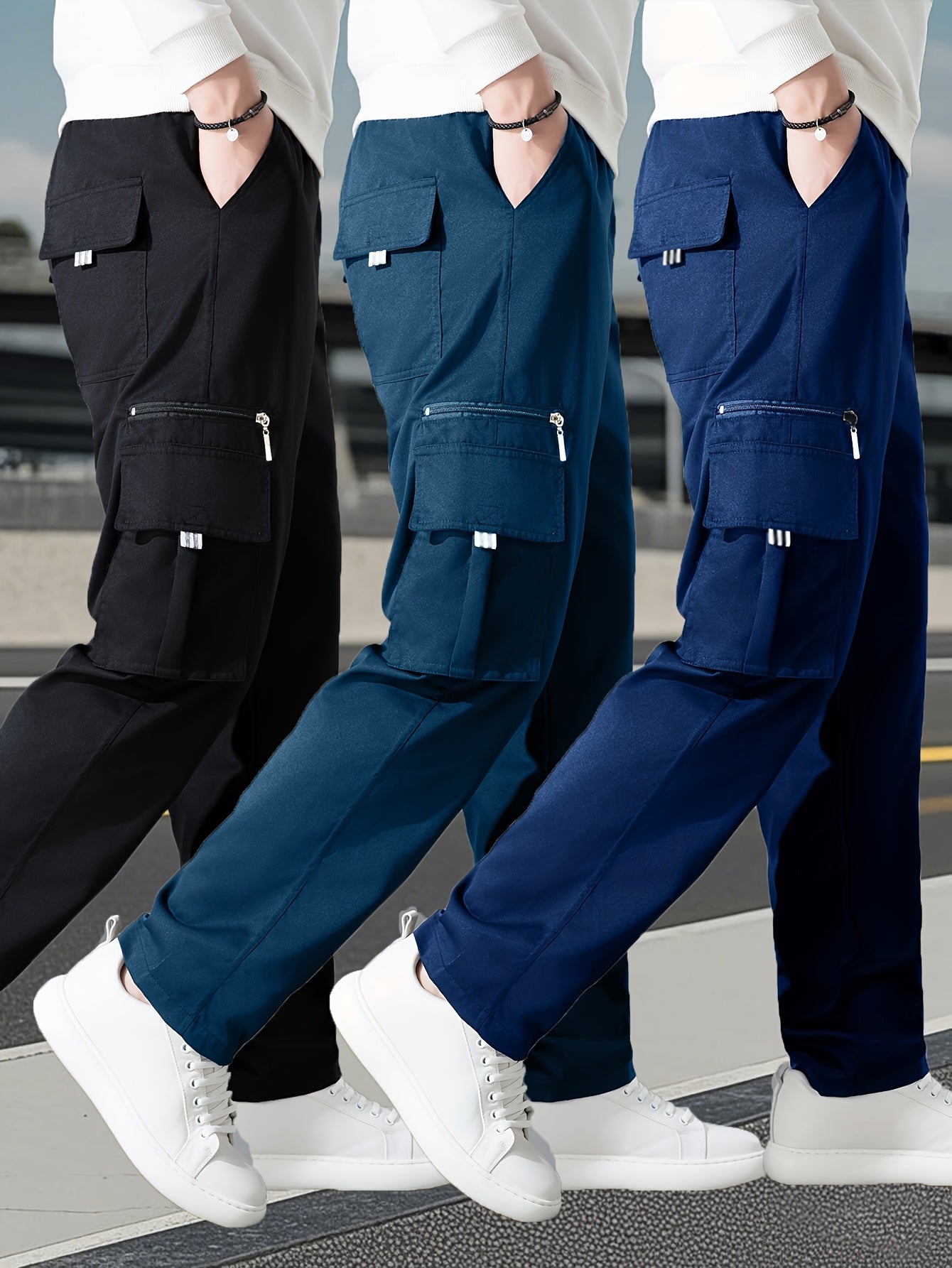 Set of 3 • Men's Outdoor Multi-Piece Work Pants • Solid Color • Classic Style for All Seasons