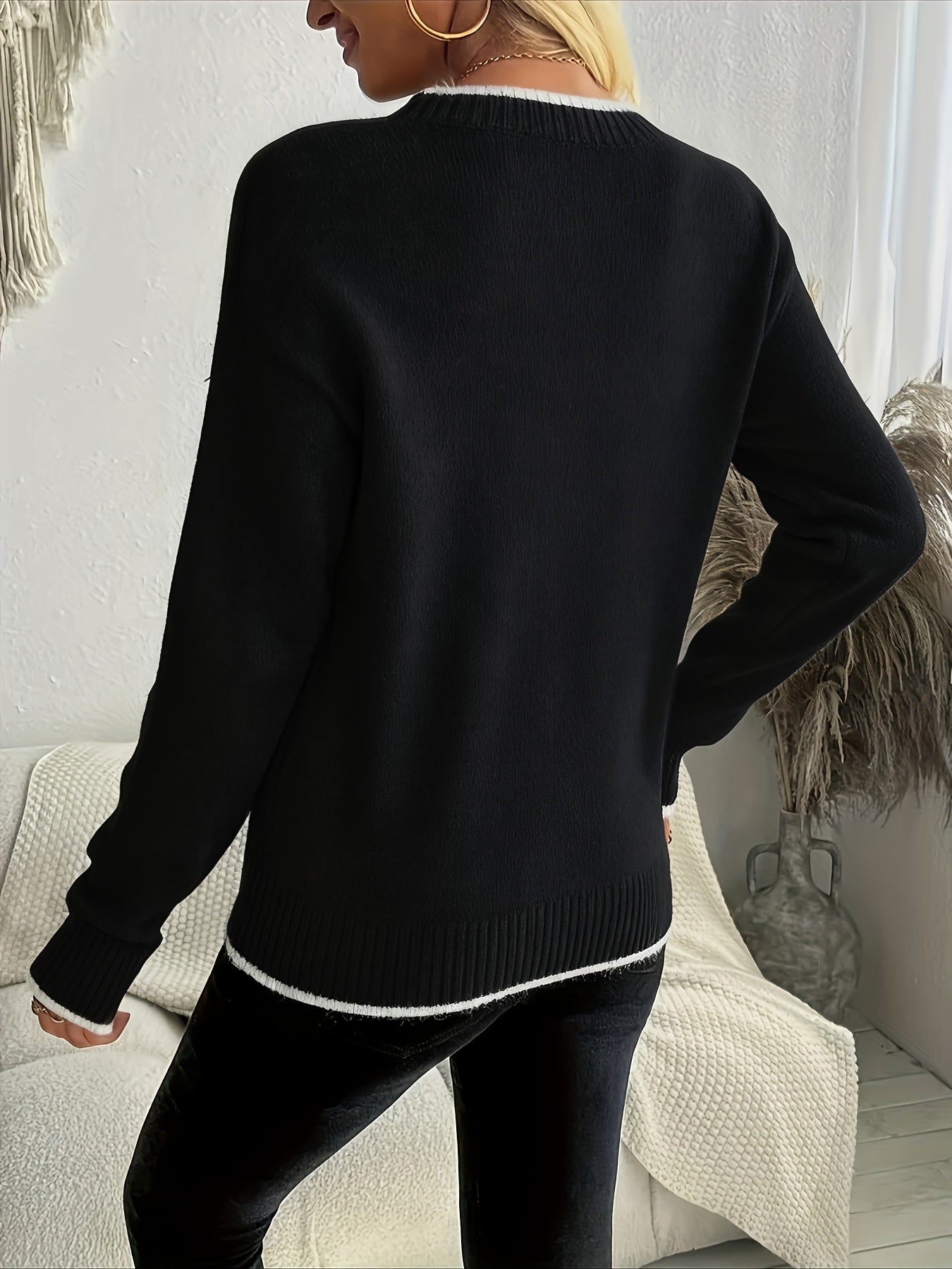 [Cozy Red Sweater] Cozy Red Sweater Women's | Snowflake Design, Casual Crew Neck, Long Sleeve, All-Season Comfort, Winter Fashion