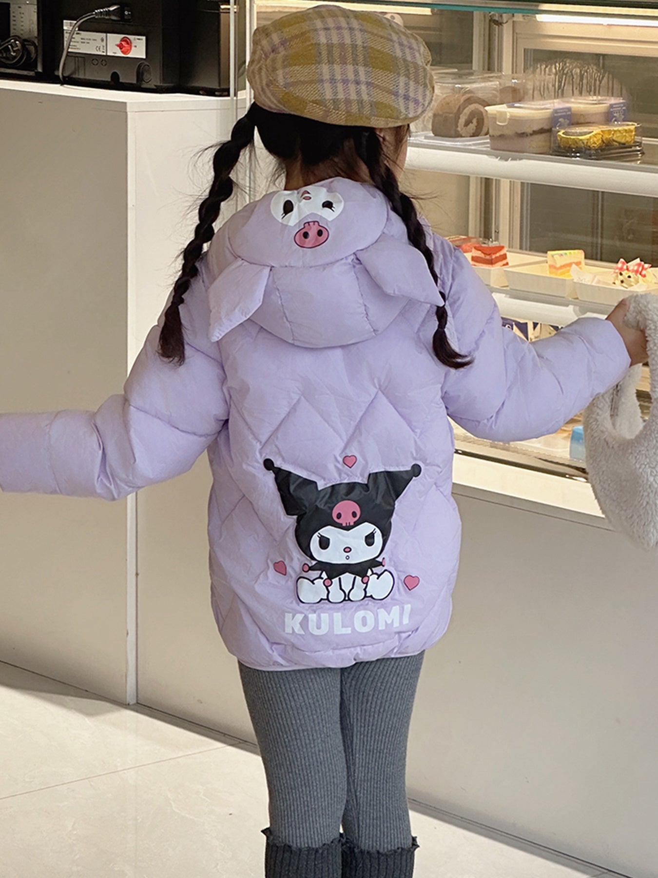 Sanrio Kuromi Kids' Winter Jacket | Lightweight, Warm Padded Coat with Kuromi-Themed Prints, 3D Hood, Tailored Cutting, Suitable for School or Outings, Casual Style with