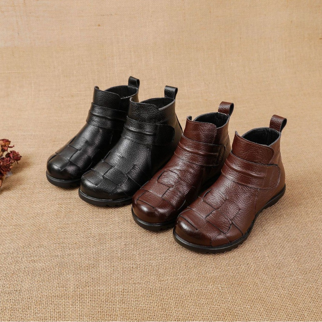 Women's Cover Ankle Boots with Top-Grain Cowhide Cover Upper - Retro Round Toe Western Boots, Flat Heel for all-Season, Casual & Dress Boots (Solid Color) - Hand Washable Rubber Sole for countryside or Urban Wear