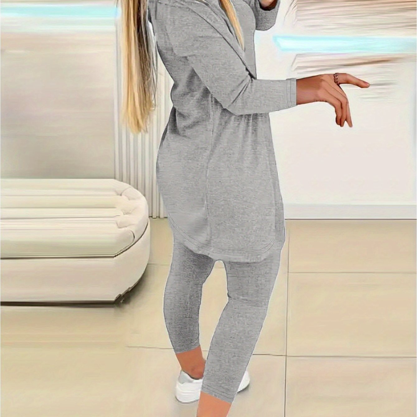 [Women's 3-Piece Set] Women's Fashion Three-Piece Set - Solid Color Long-Sleeved Long Pants Suspender Home Wear Set