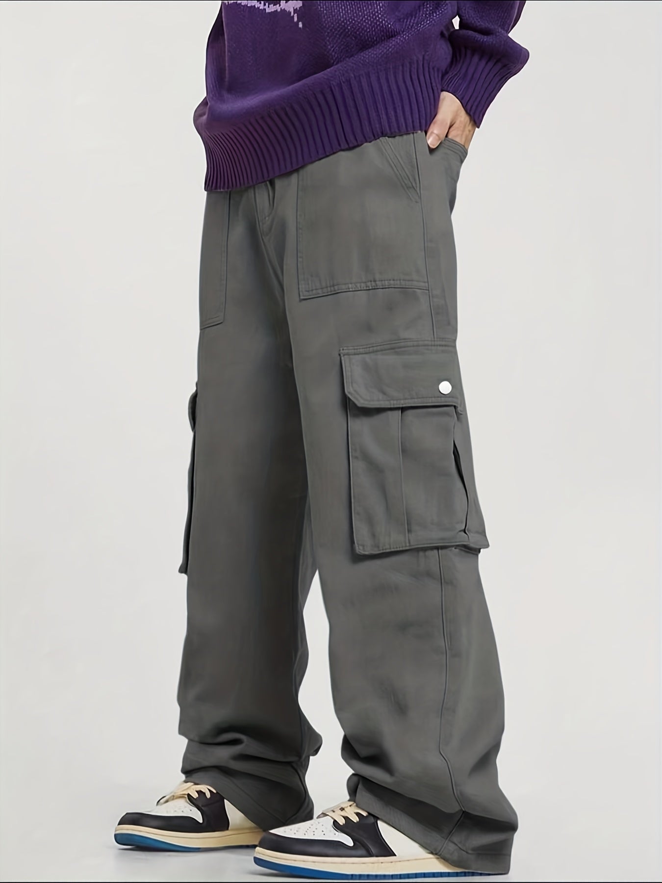 Men's casual multi-piece solid color fashionable multi-pocket cargo pants [Three-piece set]