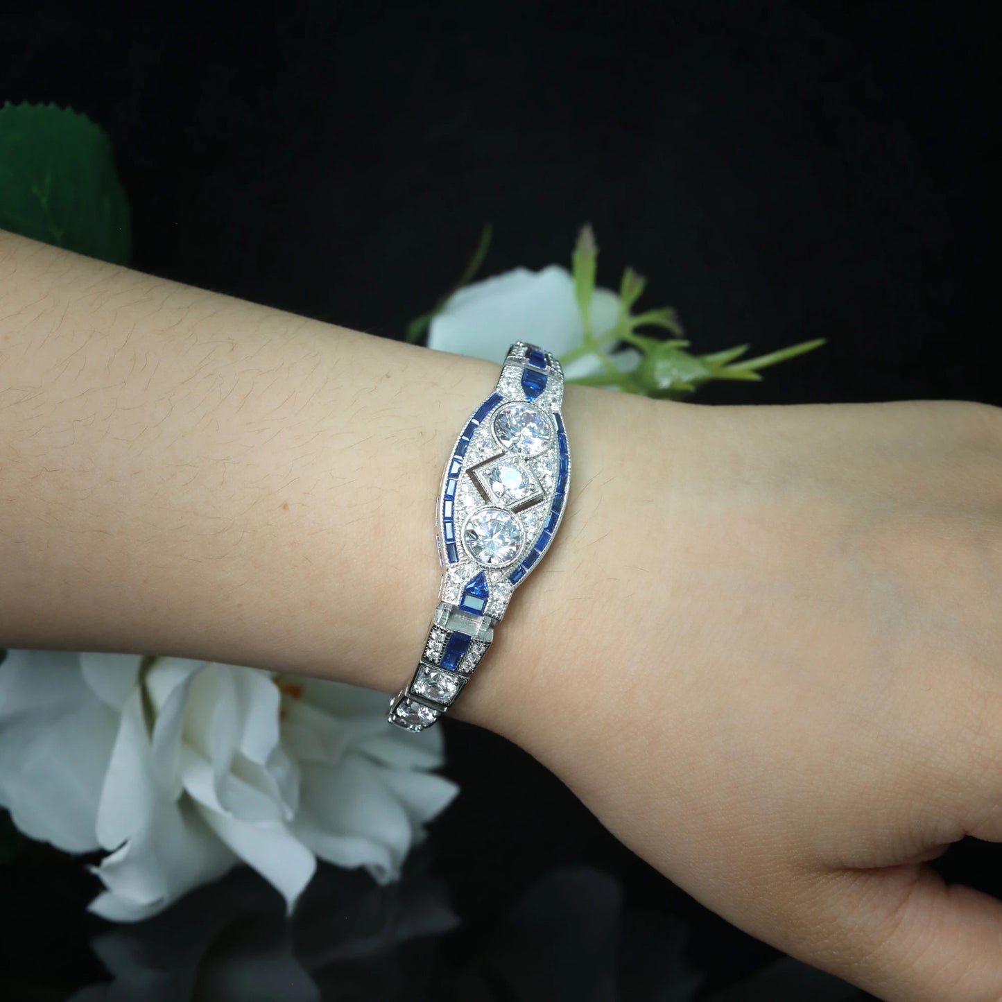925 Silver Jewelry Royal Blue Art Deco Decorative Party Jewelry Women's Bracelet The Perfect Gift for Your Wife Or Girlfriend Wedding Accessories Women's Accessories Birthday Gifts Holiday Gifts