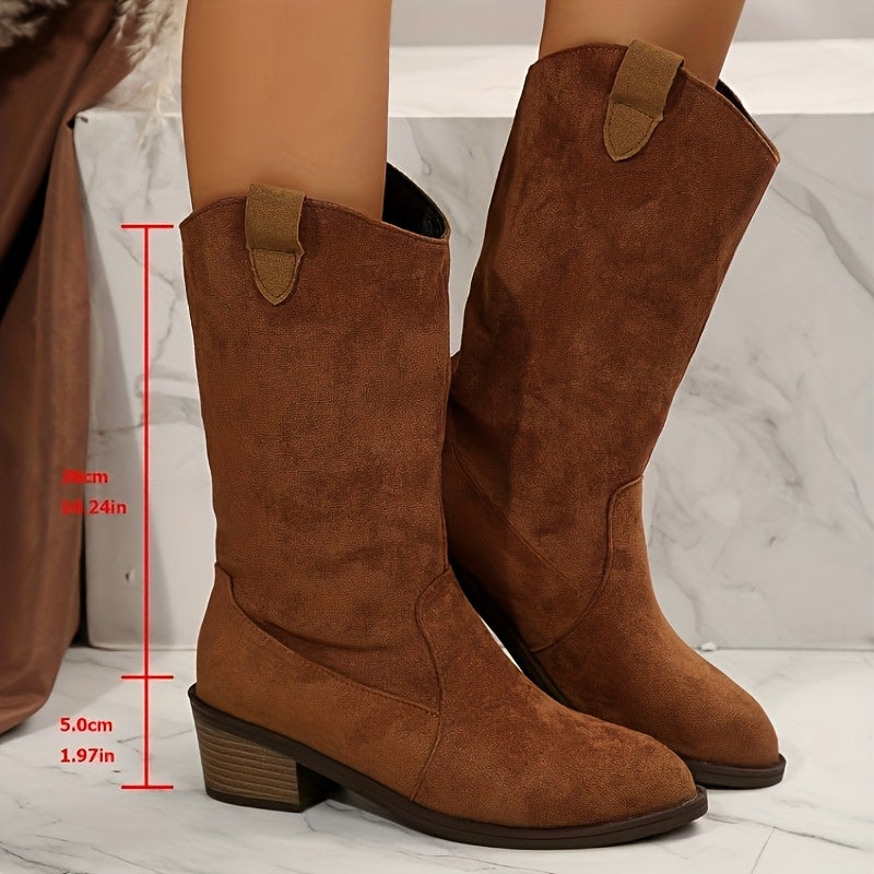Women's Solid Color Pointed Toe Mid-Calf Boots with Block Heel -  Upper, Full-Rubber Sole & Microfiber - Machine-Washable Zipper Closure Boots for, Casual, Dress Boots (,, Navy) - All-Season Wear