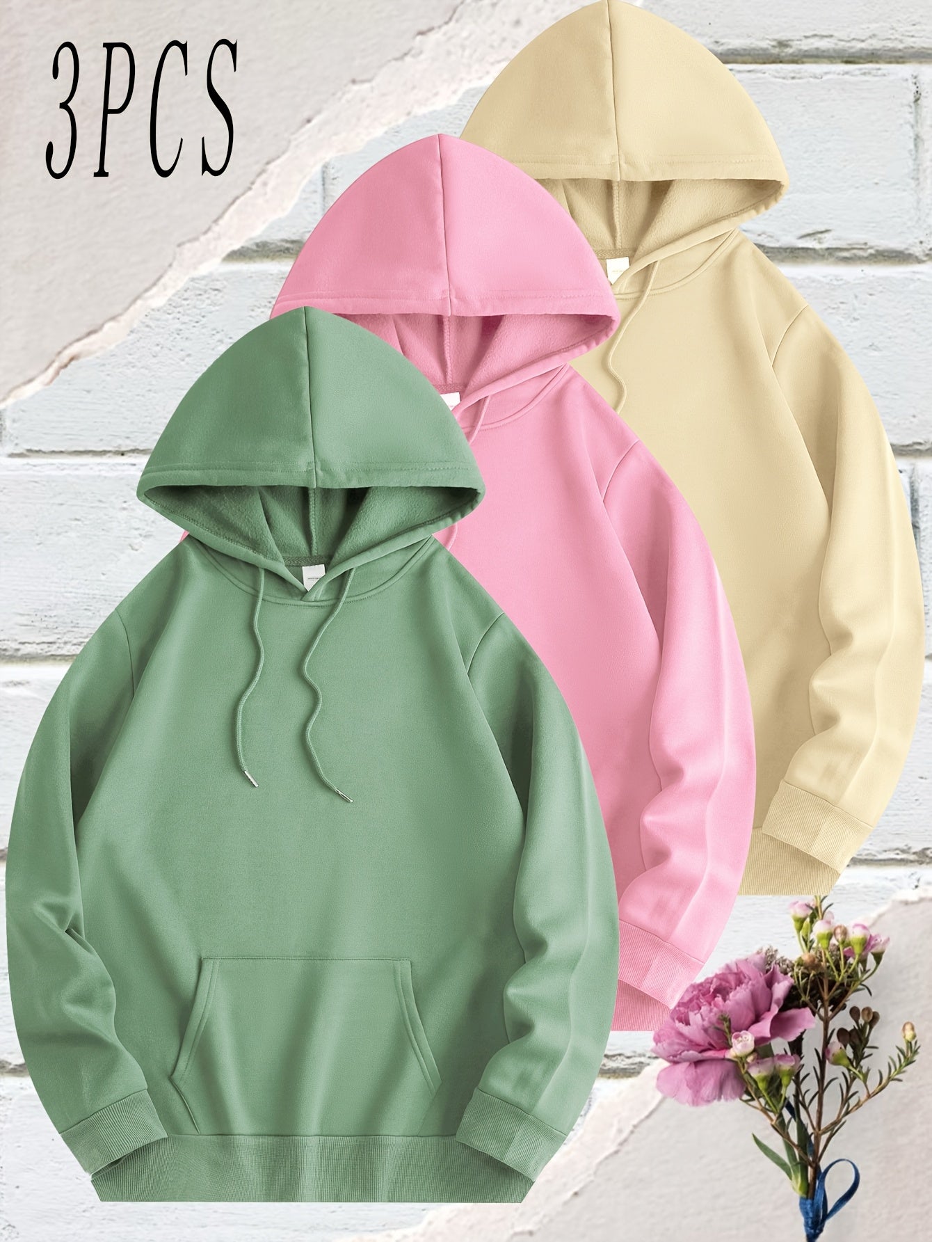 [Polyester Hooded Sweatshirts] 3-Pack Men's Casual Polyester Hooded Sweatshirts - Solid Color Knit Fabric with Slight Stretch - Regular Fit Hoodies with Drawstring for All Seasons