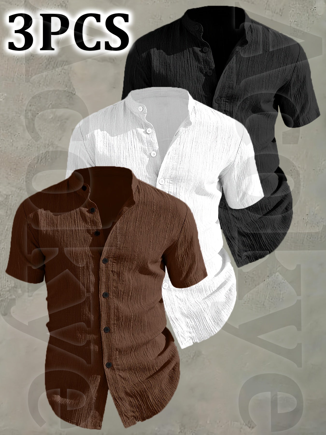 3pcs Set Men's Summer Short Sleeve Shirts • Lightweight Breathable Solid Color Button Casual Shirts with Stand Collar • Ideal for Beach Vacations, Pool Parties, and Daily Wear