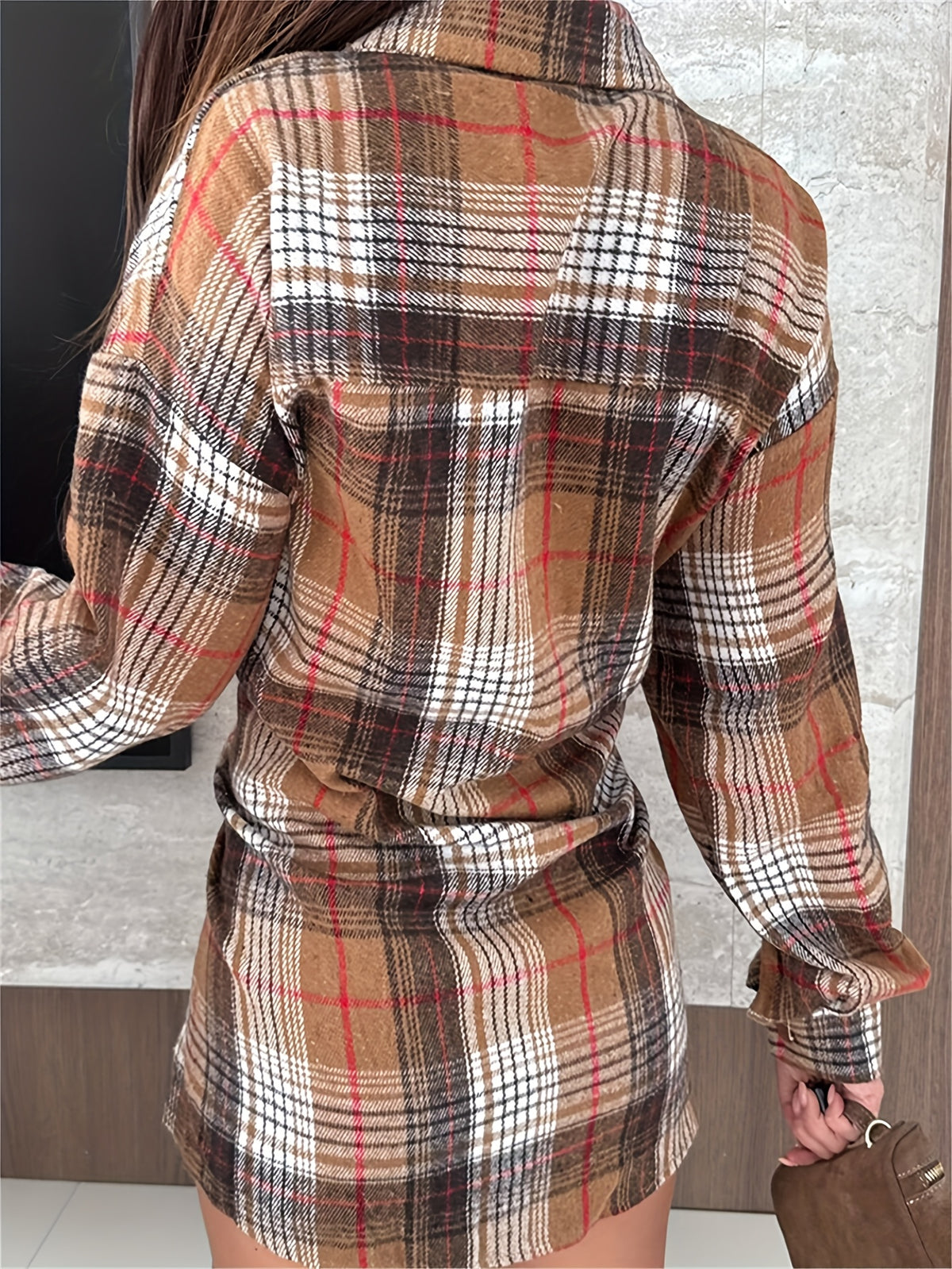 Plaid Shirt Dress Lapel Collar & Belted Waist - Long Sleeve Button-Front Dress in //Navy - Machine Washable Spring Summer Fall Outfits for, Semi-Formal Events & Casual Wear