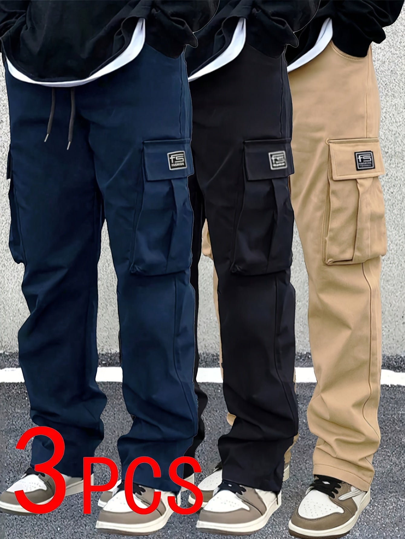 [Stylish | Versatile] 3pcs Stylish Versatile Men's Cargo Pants | Spring Autumn Outdoor Sports Straight-Leg Casual Long | Street Retro American Trendy Trousers
