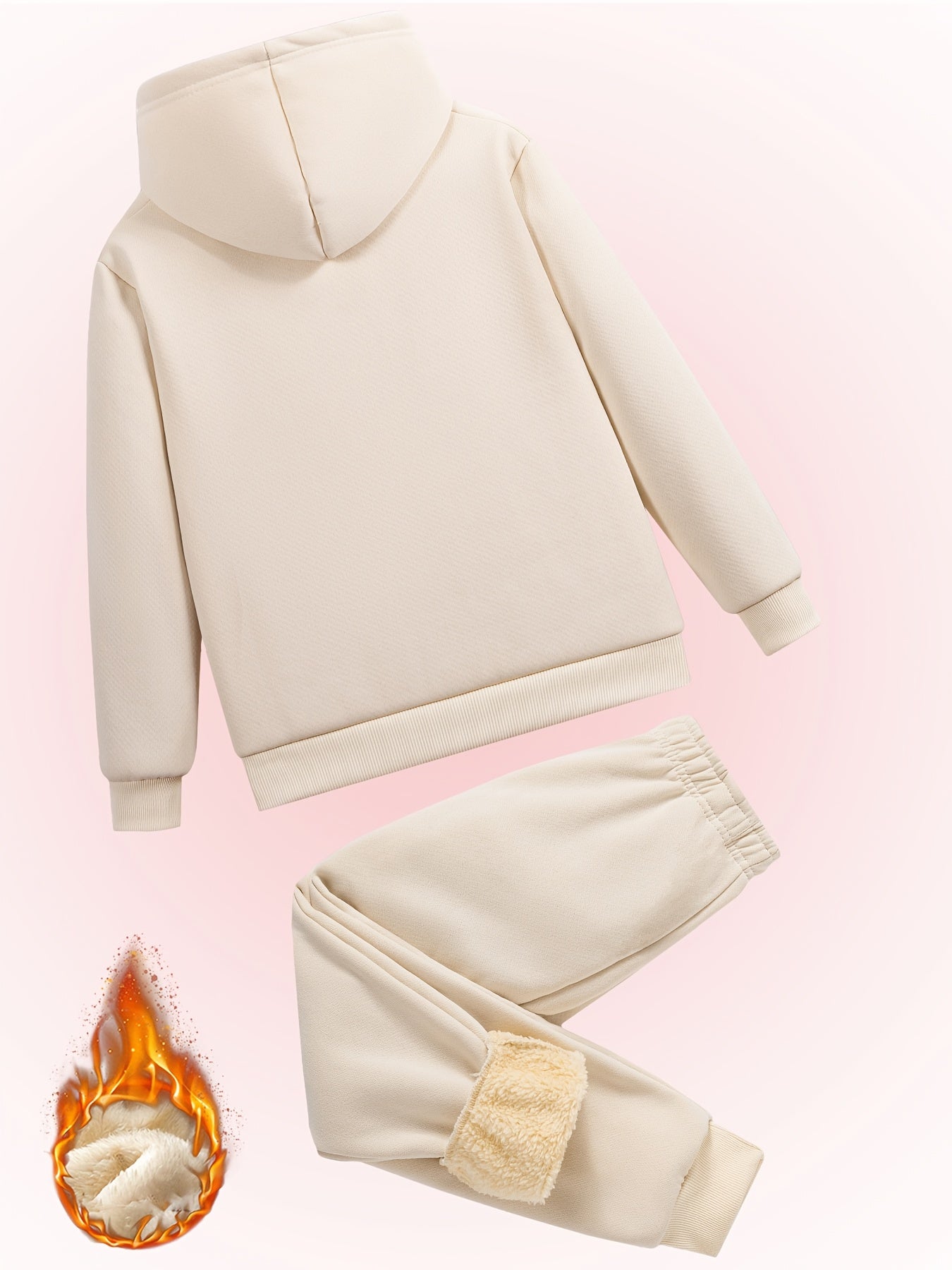 2pcs Girls' Butterfly Print Fashionable Versatile Hoodie + Pants Set, Winter Plush Lined Warm Comfort Casual Outfit for Daily and Outdoor Activities, Perfect for Outdoor