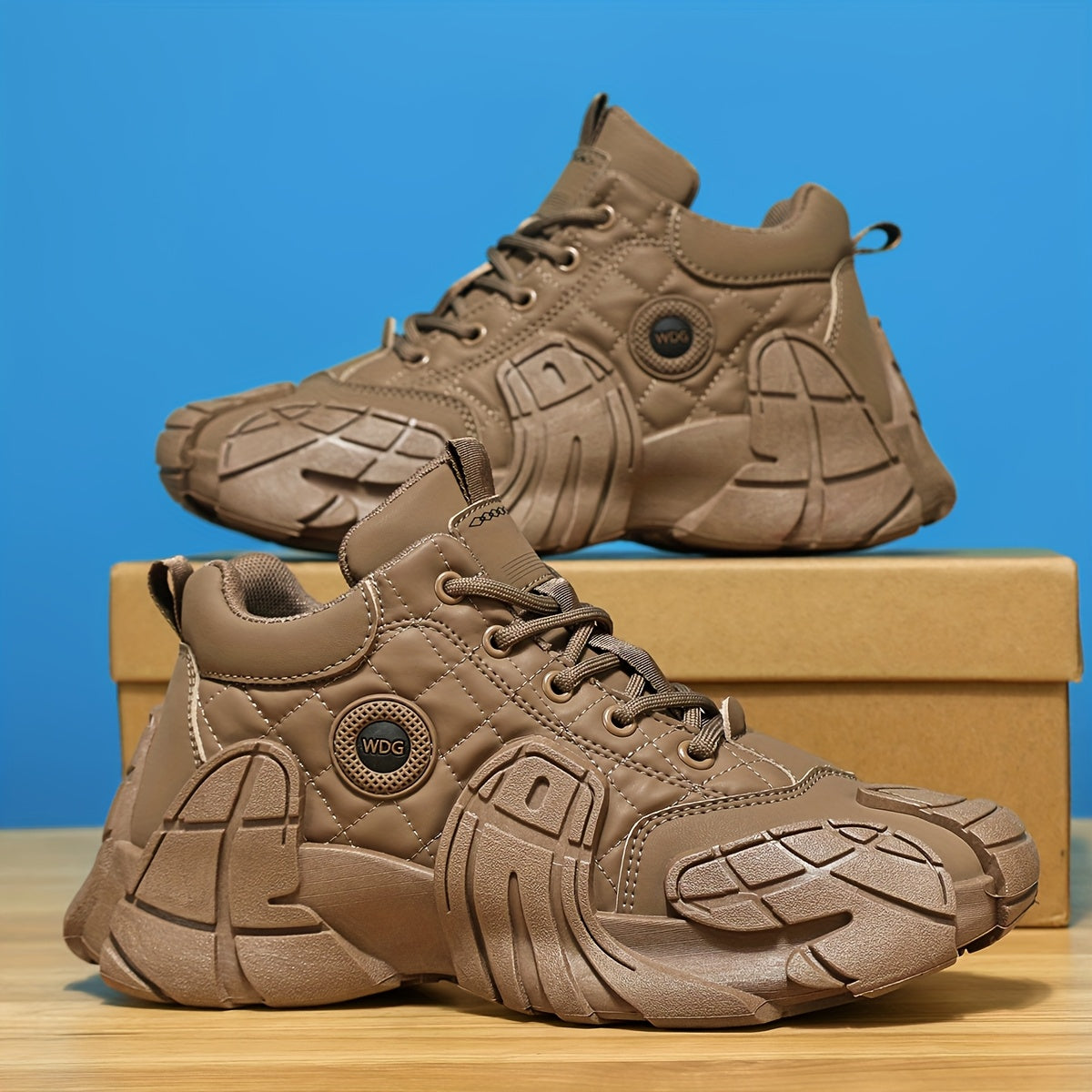 [Men's Sneakers] A Pair of Fashionable Men's Sneakers for All Seasons, Casual Hiking Shoes, Solid Color Thick Sole Dad Shoes, Round Toe Design, Lace-Up Style, Breathable Fabric Upper, Wear-Resistant Rubber Sole, Breathable Sp