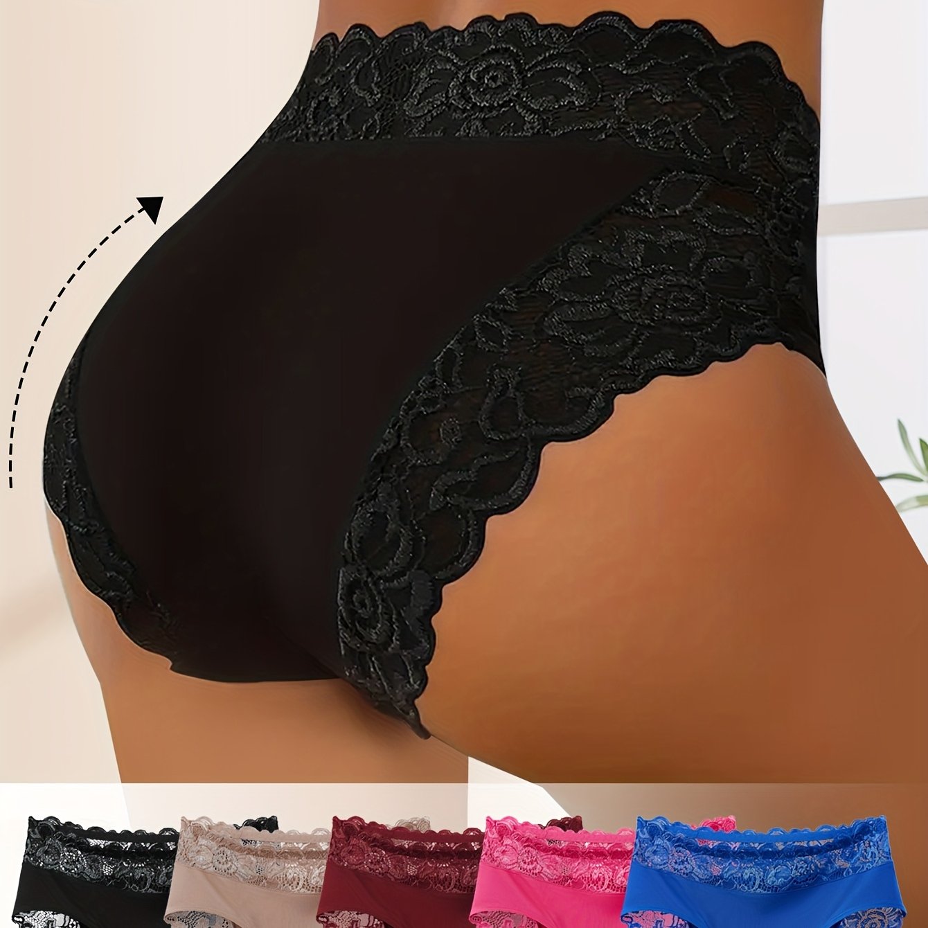 5pcs Women's Floral Lace Design Triangle Panties - Elegant, Breathable Mid-Rise Underwear with Geometric Patterns, Comfortable & Stylish for Casual Attire, Romantic Holidays, and Special Occasions