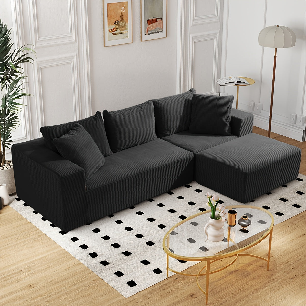 108.1 Inch L-Shaped Cloud Couch Modular Sofa - 2pcs Plush Floor Sofa for Living Room, Bedroom & Game Room | Separatable for Flexible Seating | No Assembly Required | Charcoal Grey, Light Grey, Orange, White, Black