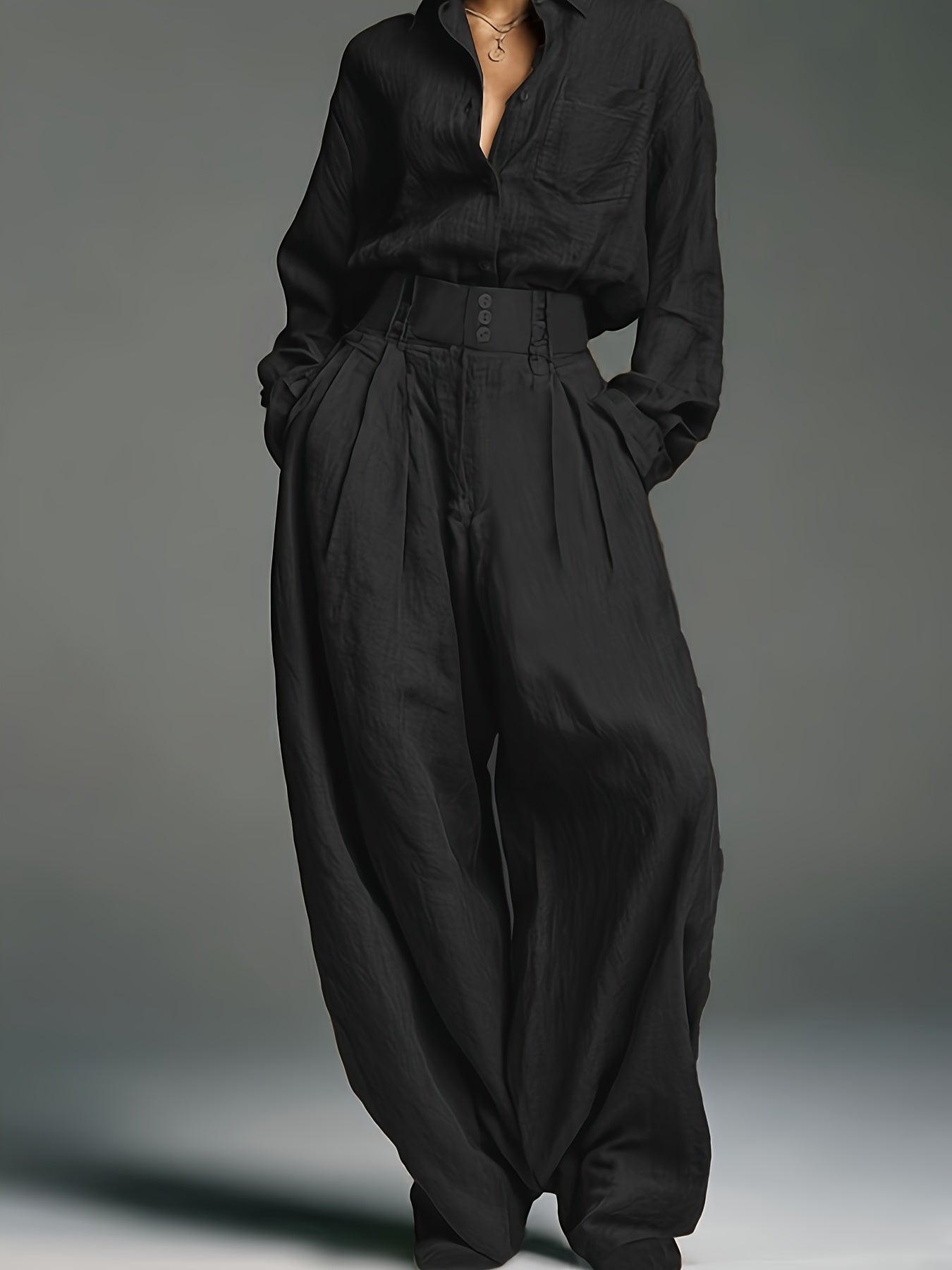 Vintage High-Waist Wide Leg Blend Pants | Casual Loose Fit, Breathable, Pleated Design for Leg Shaping, Machine Washable, Soft and Skin-Friendly, Ideal for Daily Wear and Leisure Vacations