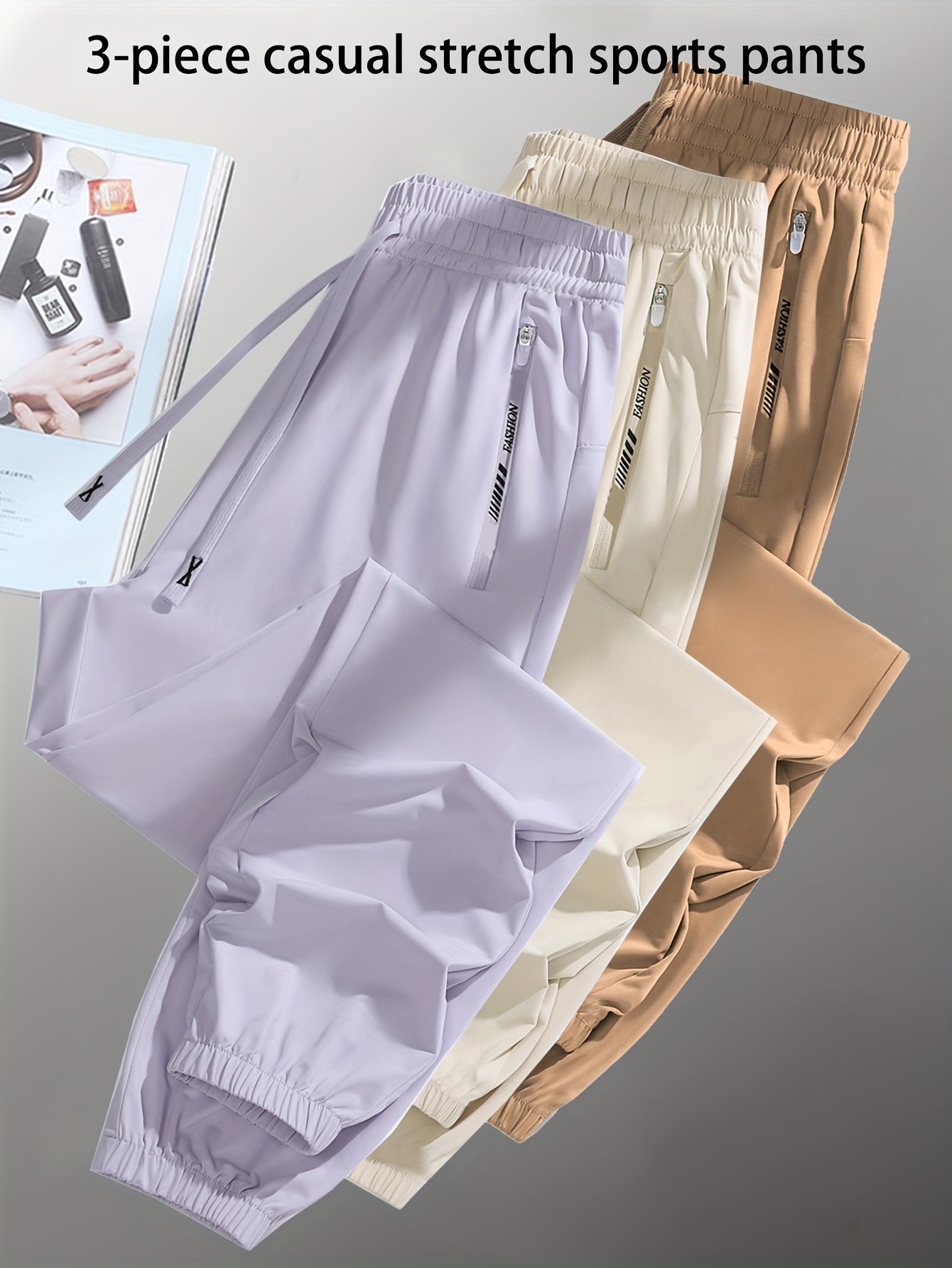 [3pcs Colorful Summer Joggers] 3pcs Women's Summer Casual Sports Pants | Ice Silky Fiber Fabric, Breathable, Elastic Waist, Tapered Running Cycling Joggers | Colorful