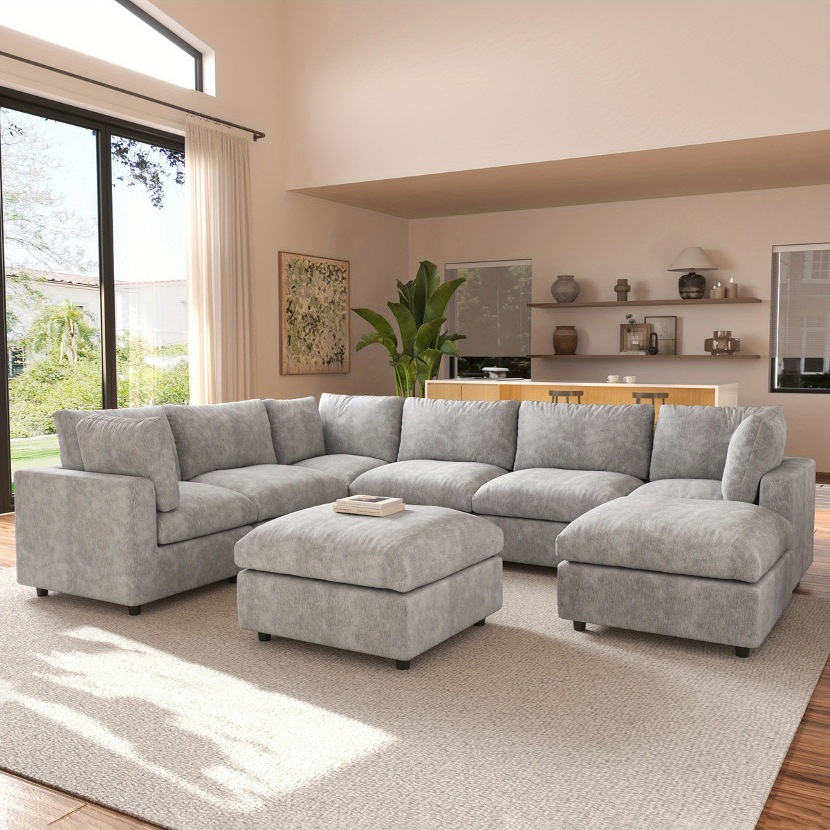 [Cloud Couch Sectional] Oversized Modular Cloud Couch Sectional Sofa | 134" U-Shaped Convertible Living Room Set with 2 Ottomans, Washable & Replaceable Covers