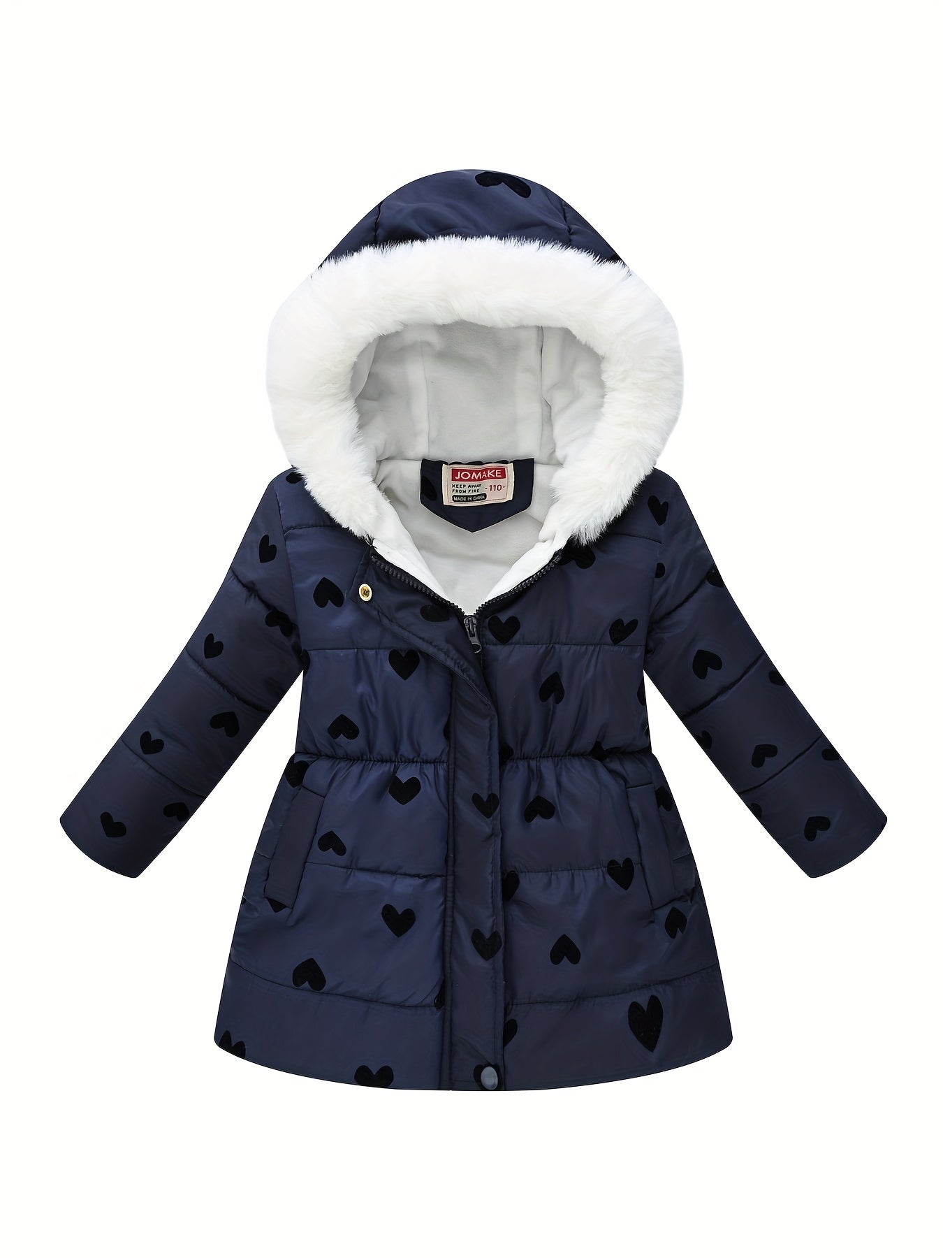 Autumn-Winter New Arrival Girls' -Lined Floral Print Hooded Coat, Fashionable Long Waistcoat for Toddlers and Kids