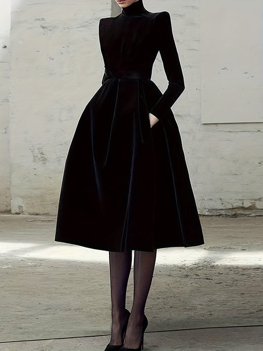 Women'S Elegant Black Formal party dress - Luxury Prom, High Neck Long Sleeve A-Line Evening gown, Elegant Birthday, Wedding, Gala Attire - Sophisticated Formal event Dresses for Women, Formal Dresses, Sophisticated Silhouett