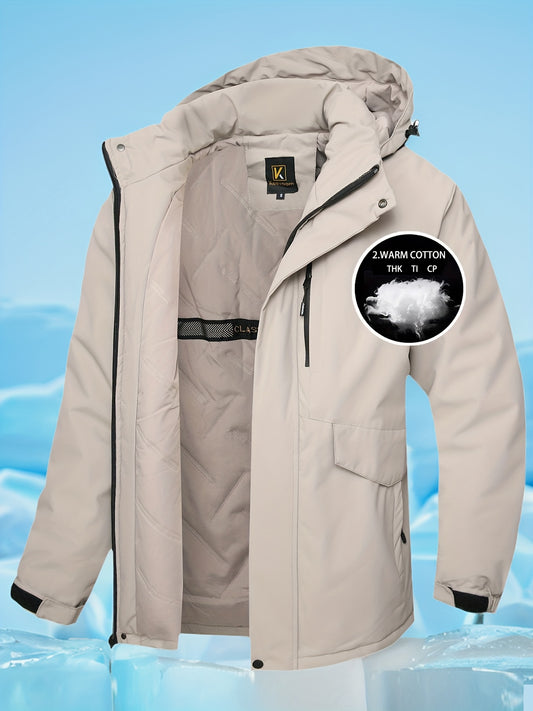 Men's Winter Jacket Ski Jacket Hooded Thickened Warm Outdoor Leisure Sports Windbreaker Windproof High Quality Jacket Coat, Cold Weather Coat, Sporty Design, Adjustable Sleeves, Windproof Material, Winter Outerwear, Men's Out