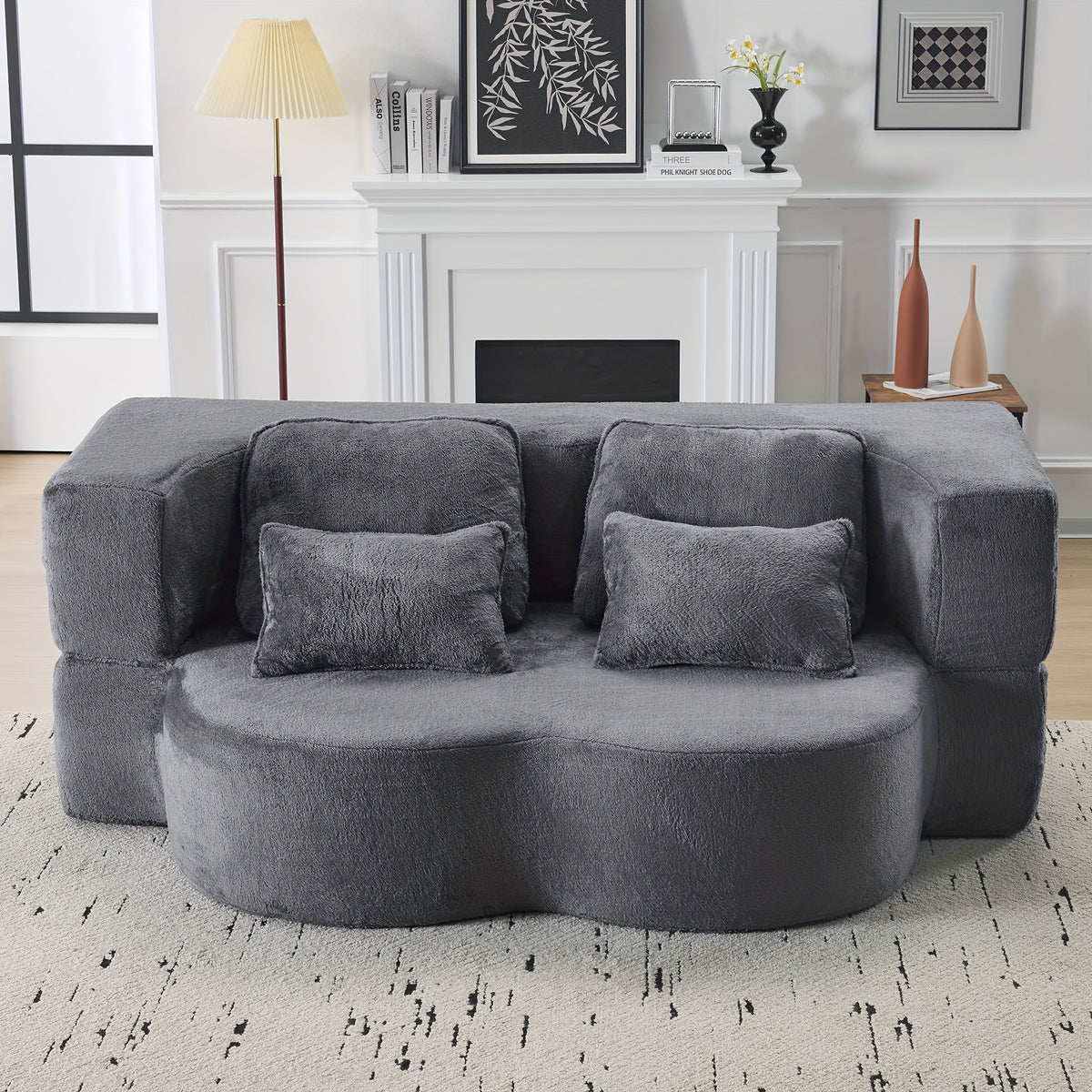 Queen Size Foldable Sofa Bed, Chenille Futon Sofa Couch, High-Density Foam Convertible Sleeper Sofa, Foldable Floor Couch Bed for Living Room, Guest Room, Bedroom