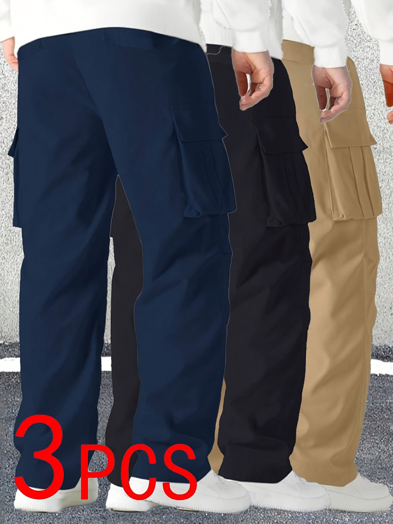 [Stylish | Versatile] 3pcs Stylish Versatile Men's Cargo Pants | Spring Autumn Outdoor Sports Straight-Leg Casual Long | Street Retro American Trendy Trousers