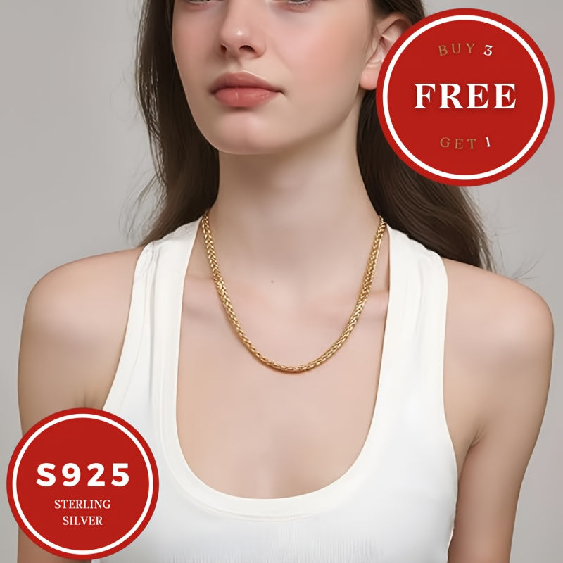 18K gold plated 18K gold plated-plated Necklace, 925 Sterling Silvery Golden Snake Bone Necklace, Fashionable Teenager'S And Teenager'S Necklaces, Party Gifts, Birthday - Festival Gifts For Boyfriends And Girlfriends, Wives,