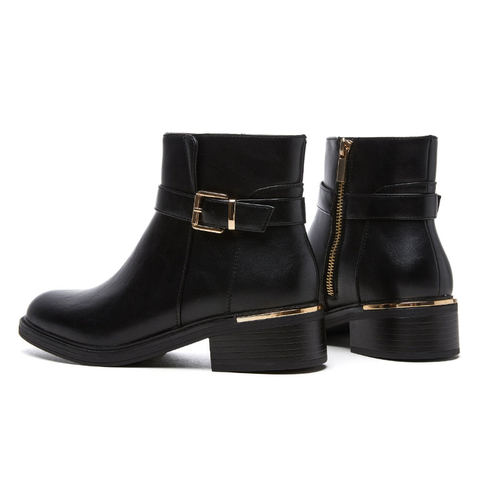 [Vintage French-Style] Vintage French-Style Women's Ankle Boots | Belt Buckle, Round Toe, Mid Heel, Maillard, Side Zipper, Chunky Heel, British Style