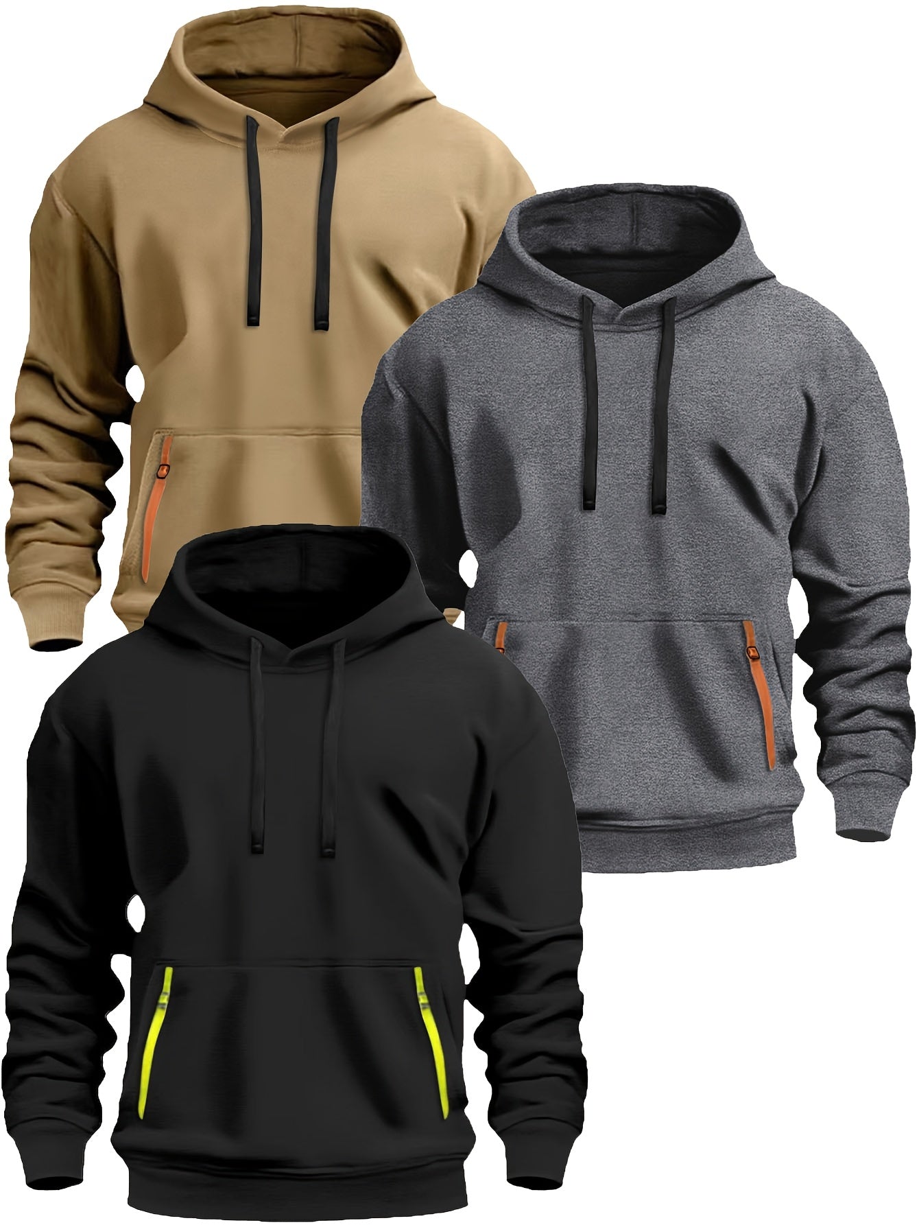 220g Brushed Fabric 3pcs Set, Men's Casual Sporty Fashion Hoodie with Drawstring, New Spring/Autumn/Winter, Basic Style, -Lined for Daily Commuting